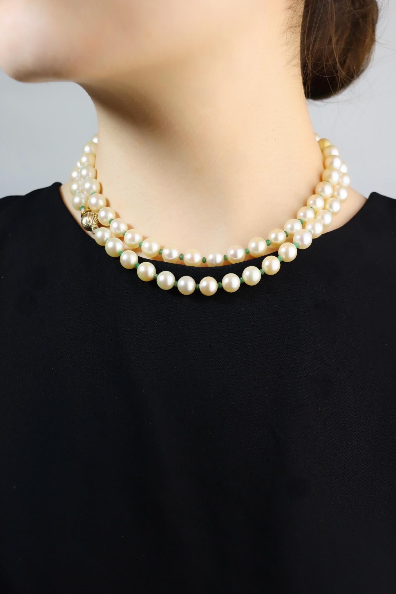 Uncut Vintage 14K Gold Pearl Long Necklace For Sale