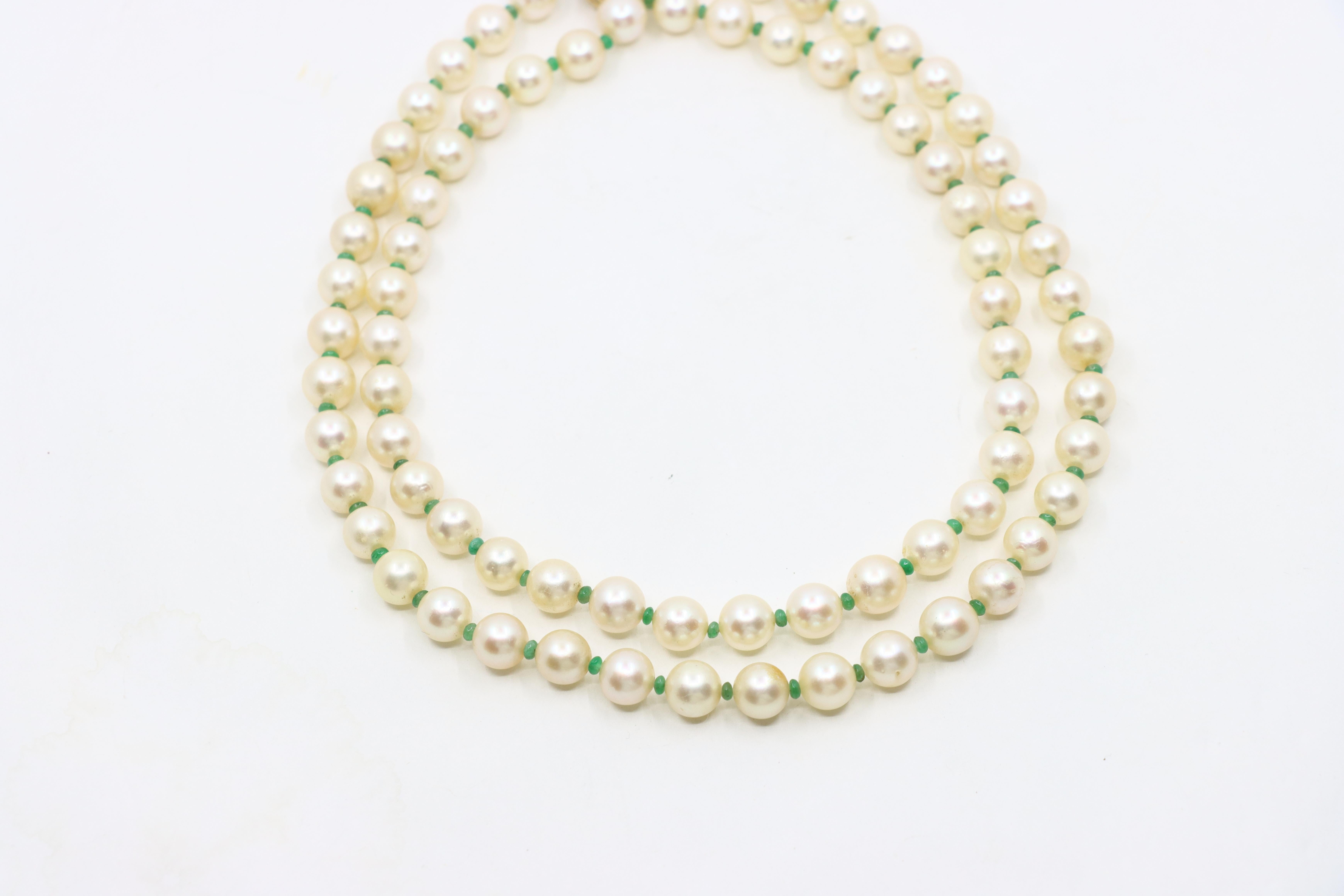 Women's Vintage 14K Gold Pearl Long Necklace For Sale