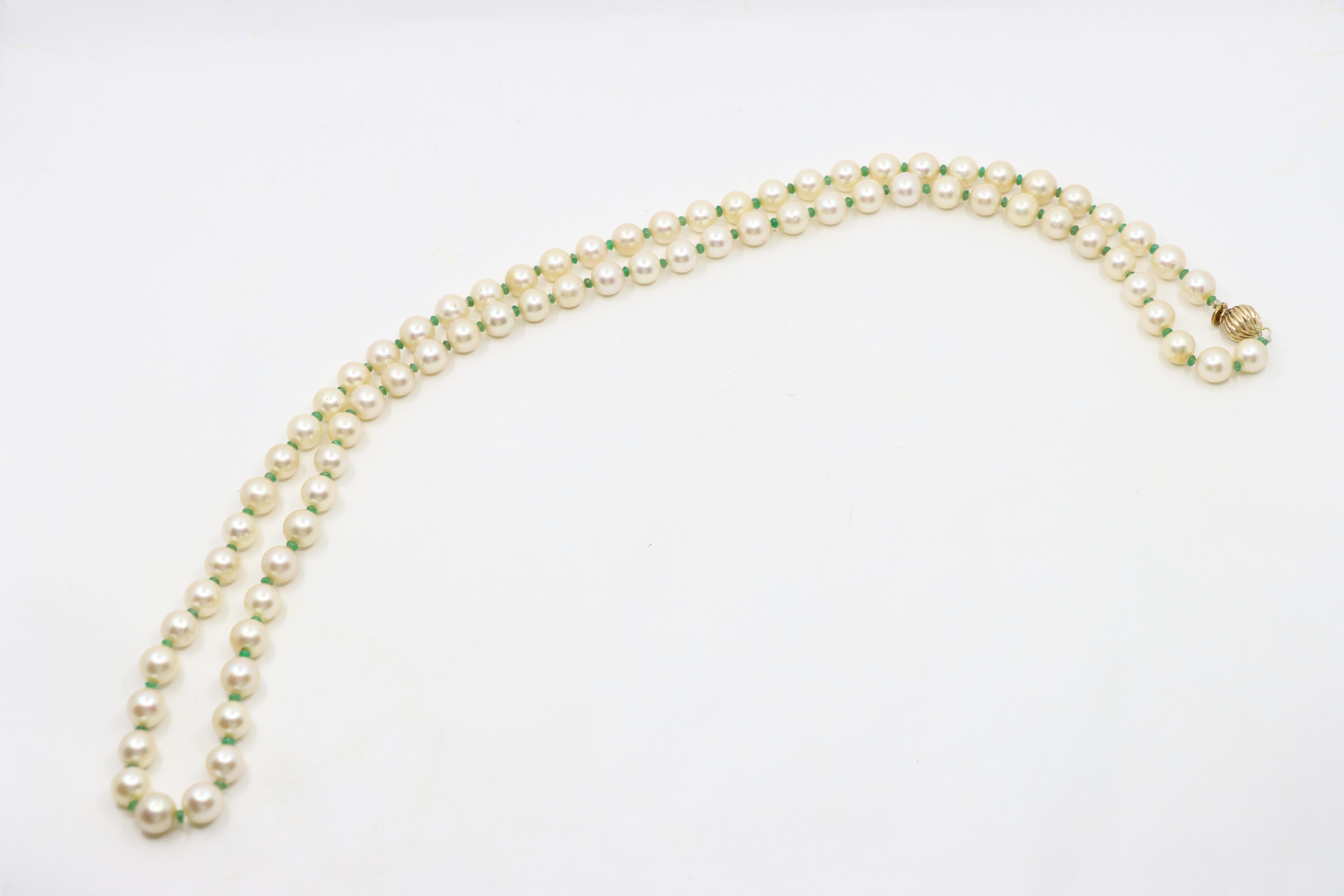 Vintage 14K Gold Pearl Long Necklace For Sale 1