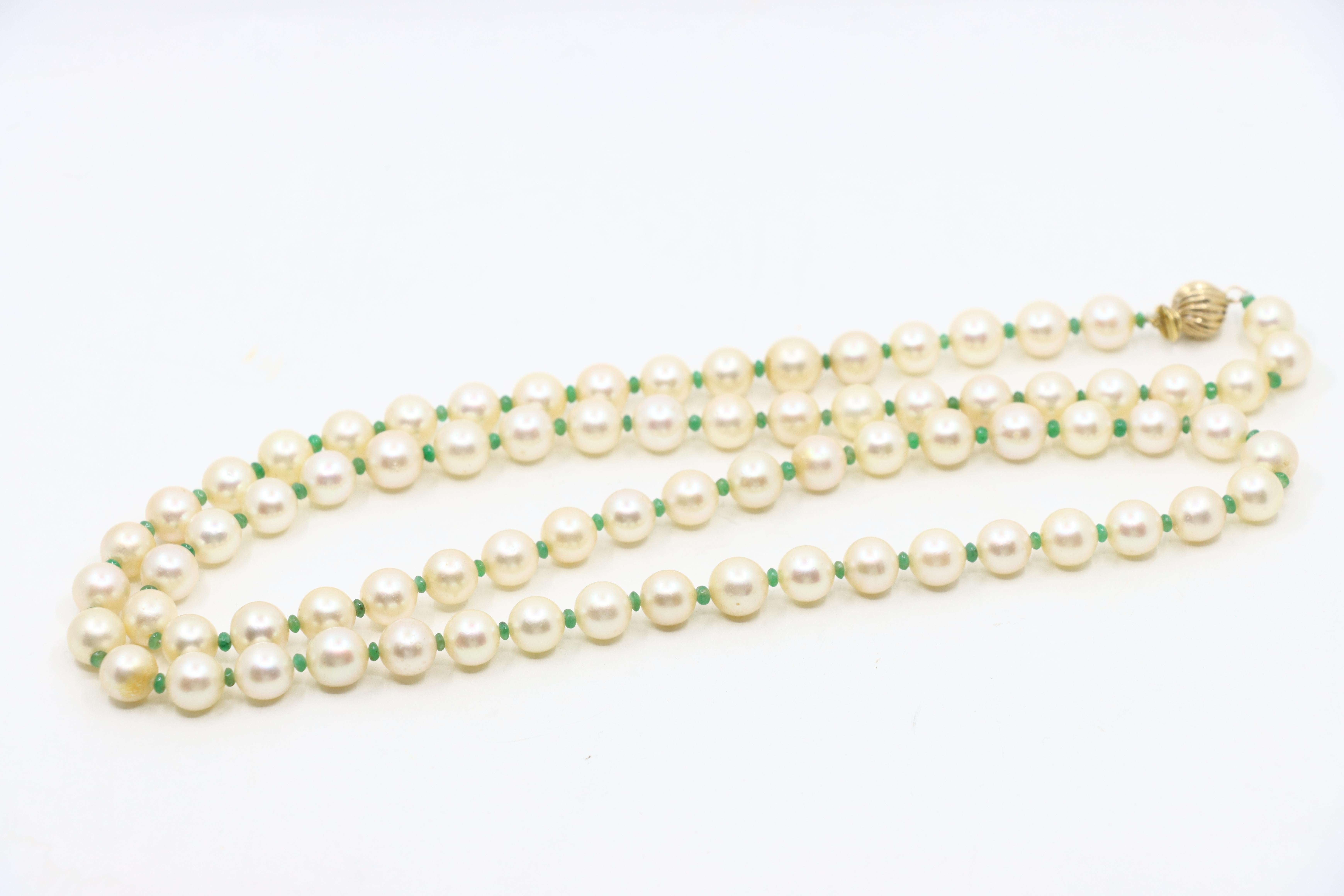 Vintage 14K Gold Pearl Long Necklace For Sale 4
