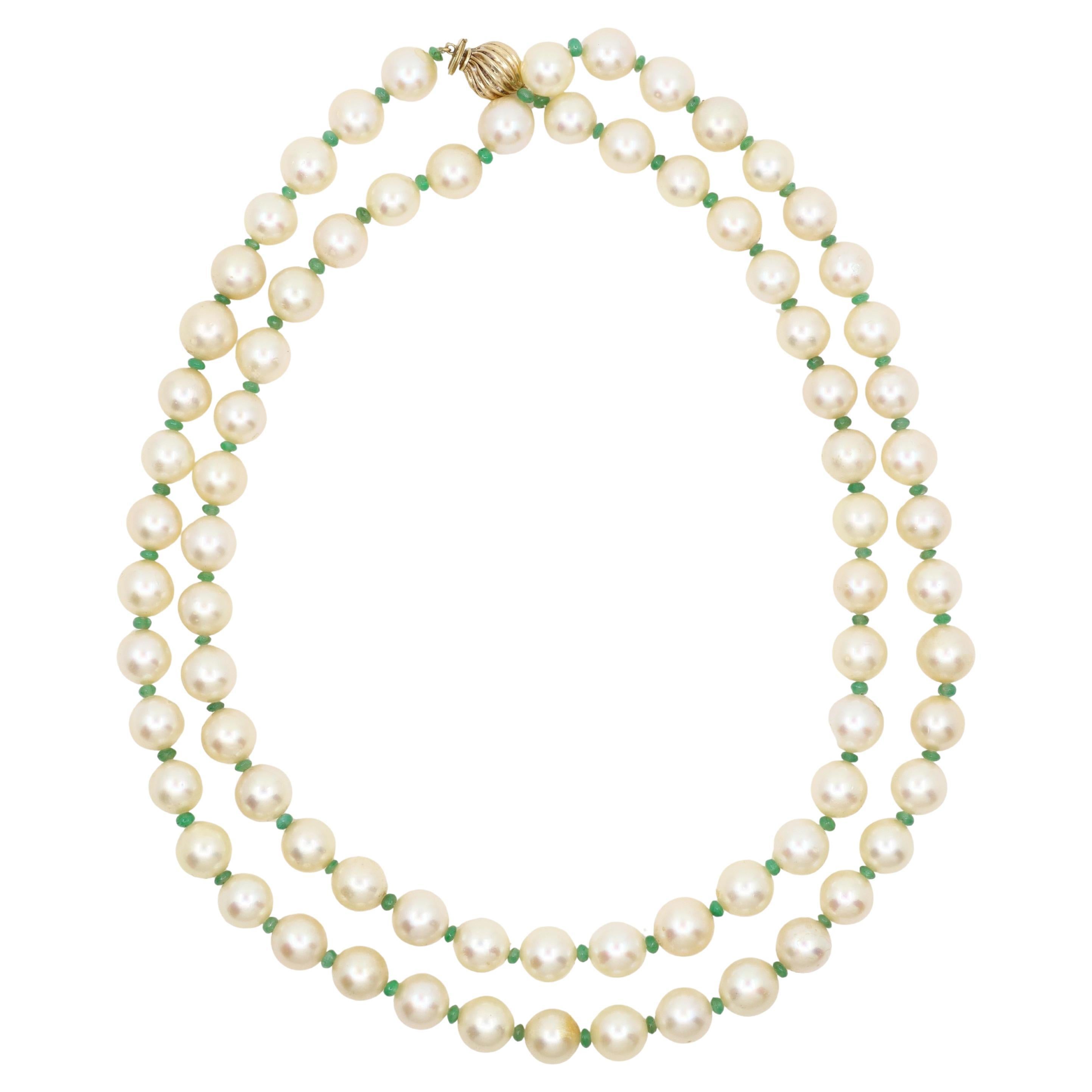 Vintage 14K Gold Pearl Long Necklace
