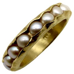 Retro 14K Gold Pearl Pea Pod Set Eternity Band