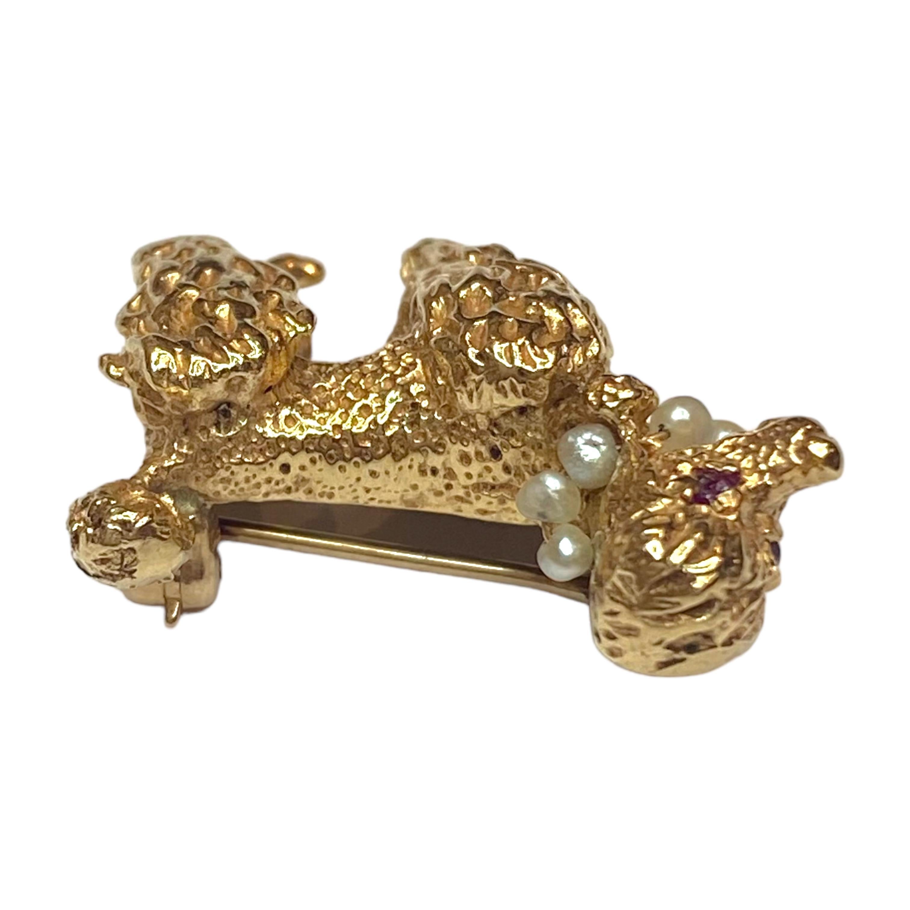 Vintage 14K Gold & Pearl Poodle Brooch In Good Condition In Henderson, NV