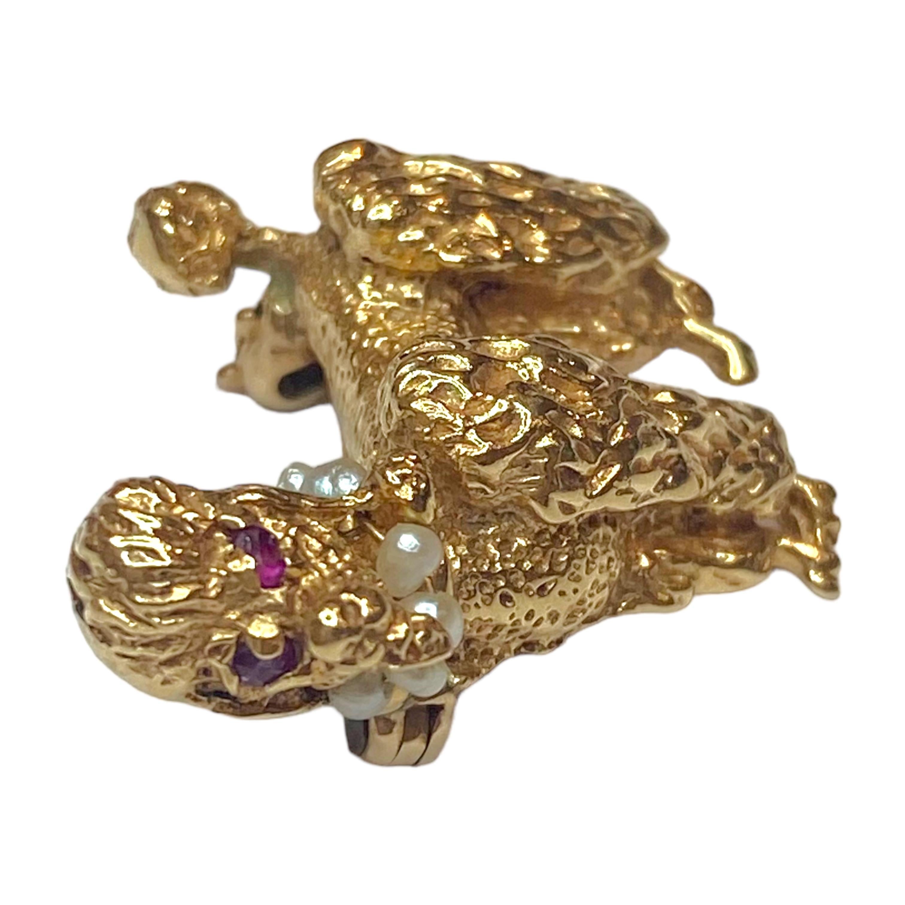 Women's or Men's Vintage 14K Gold & Pearl Poodle Brooch