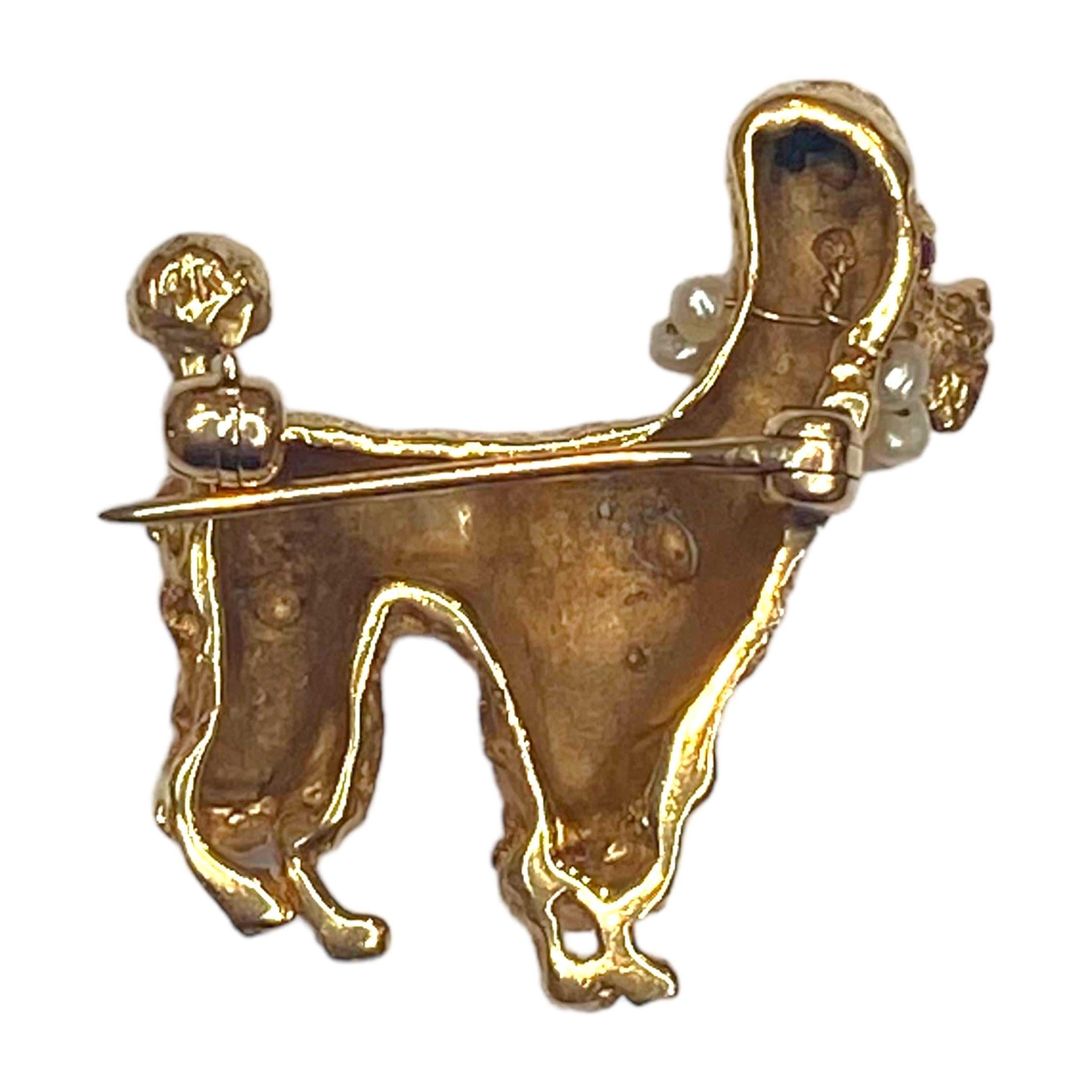 Vintage 14K Gold & Pearl Poodle Brooch 1