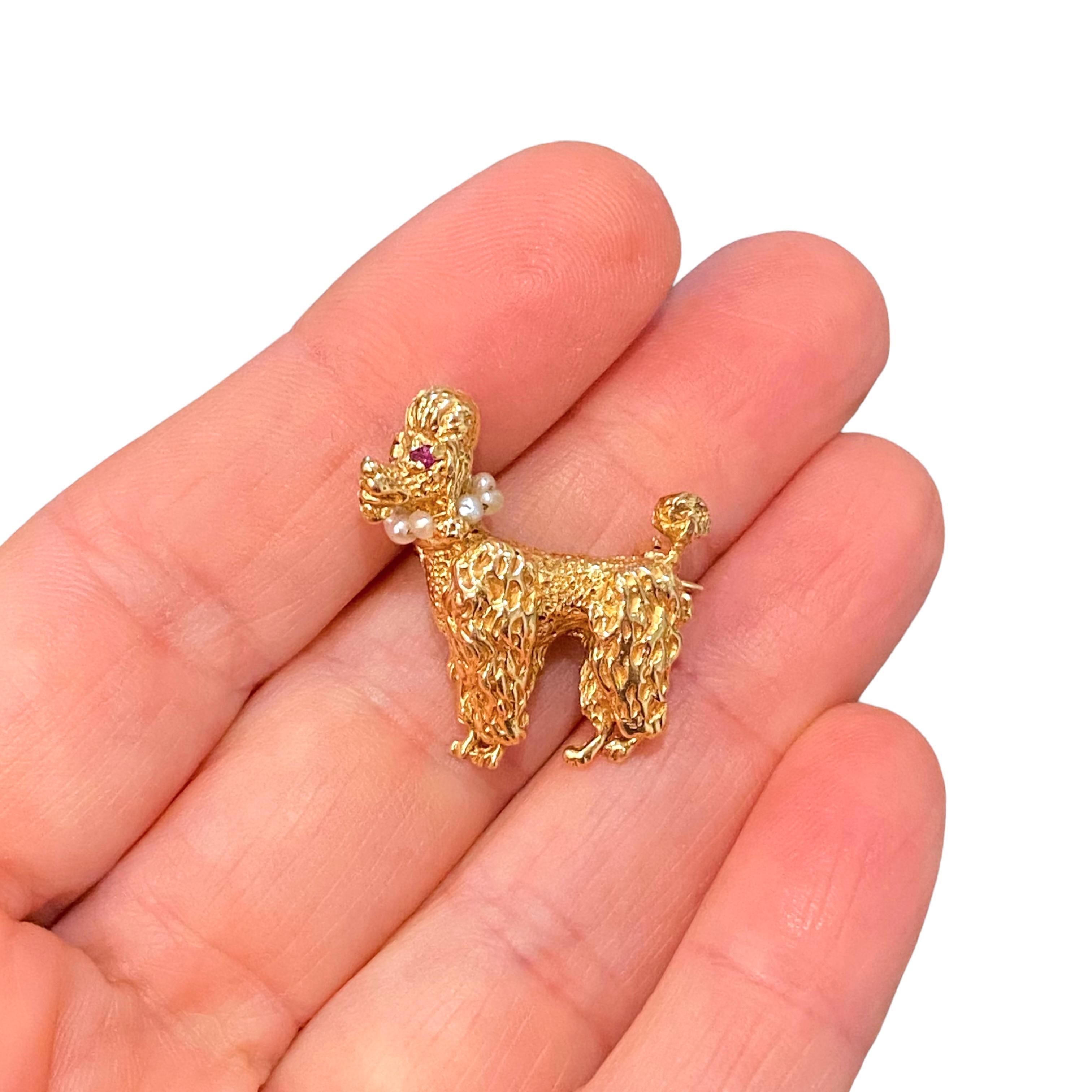 Vintage 14K Gold & Pearl Poodle Brooch 2