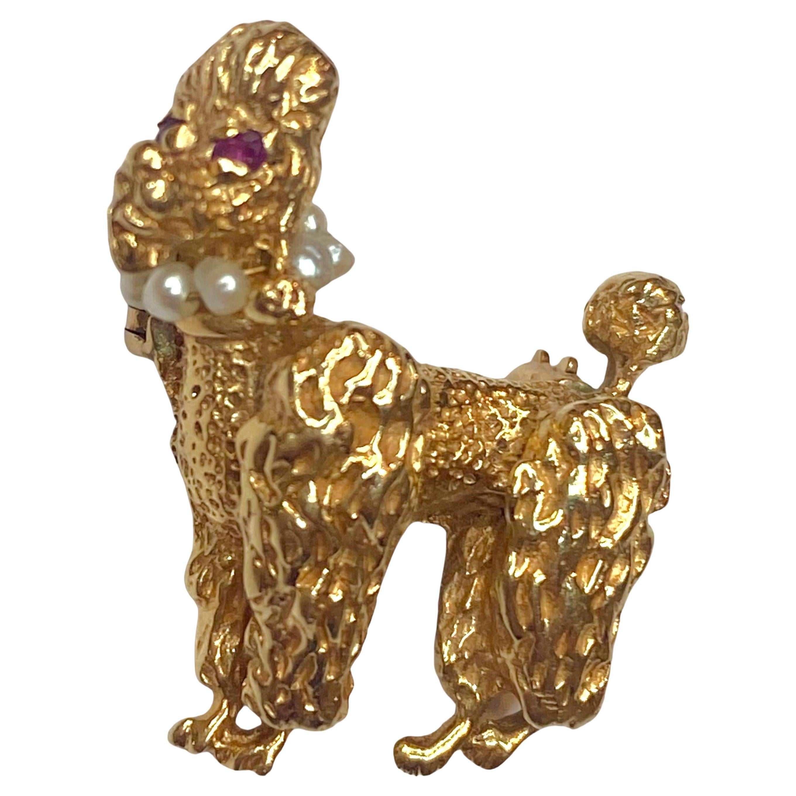 Vintage 14K Gold & Pearl Poodle Brooch