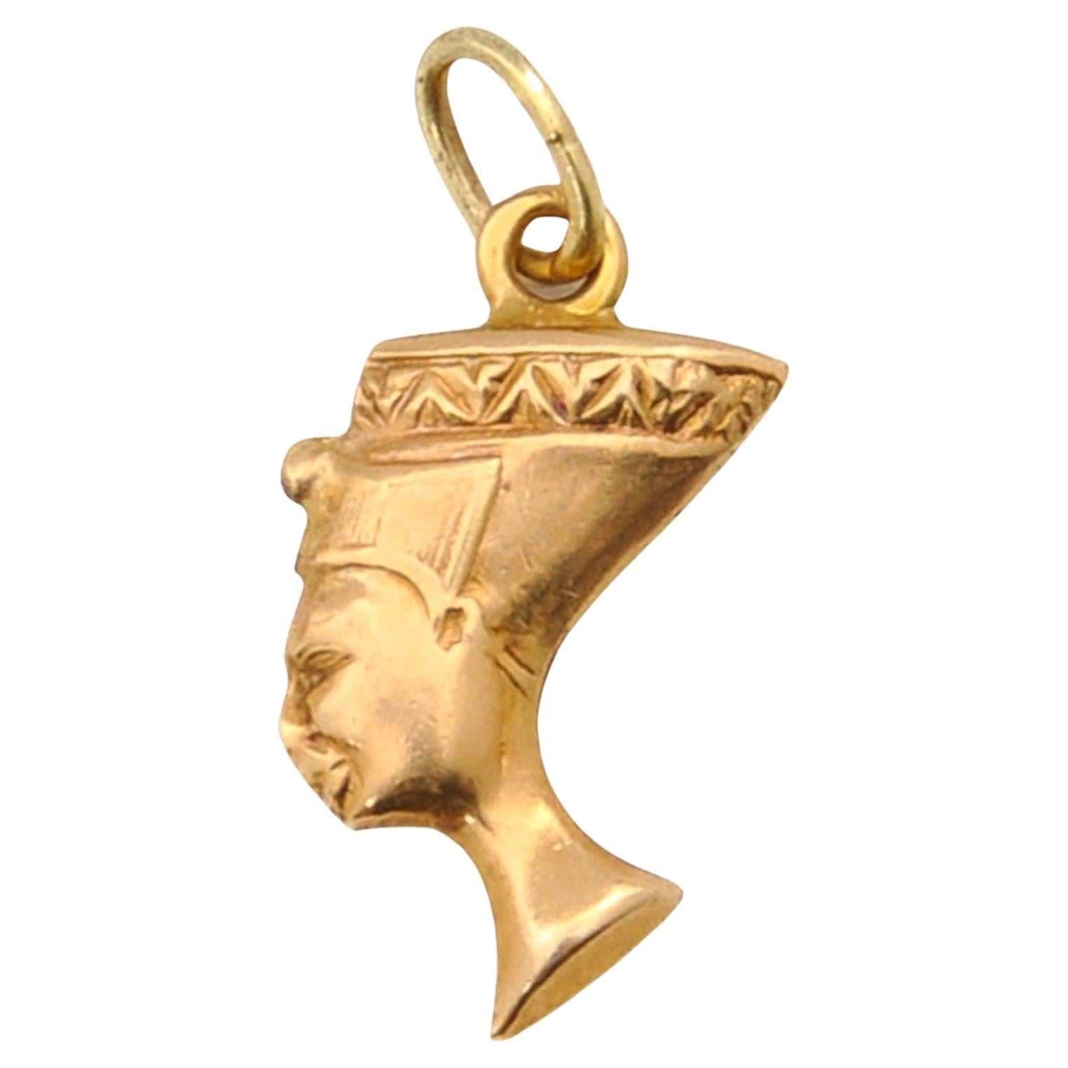  Pharaoh Nefertiti 18 Karat Gold Bust Charm Pendant For Sale