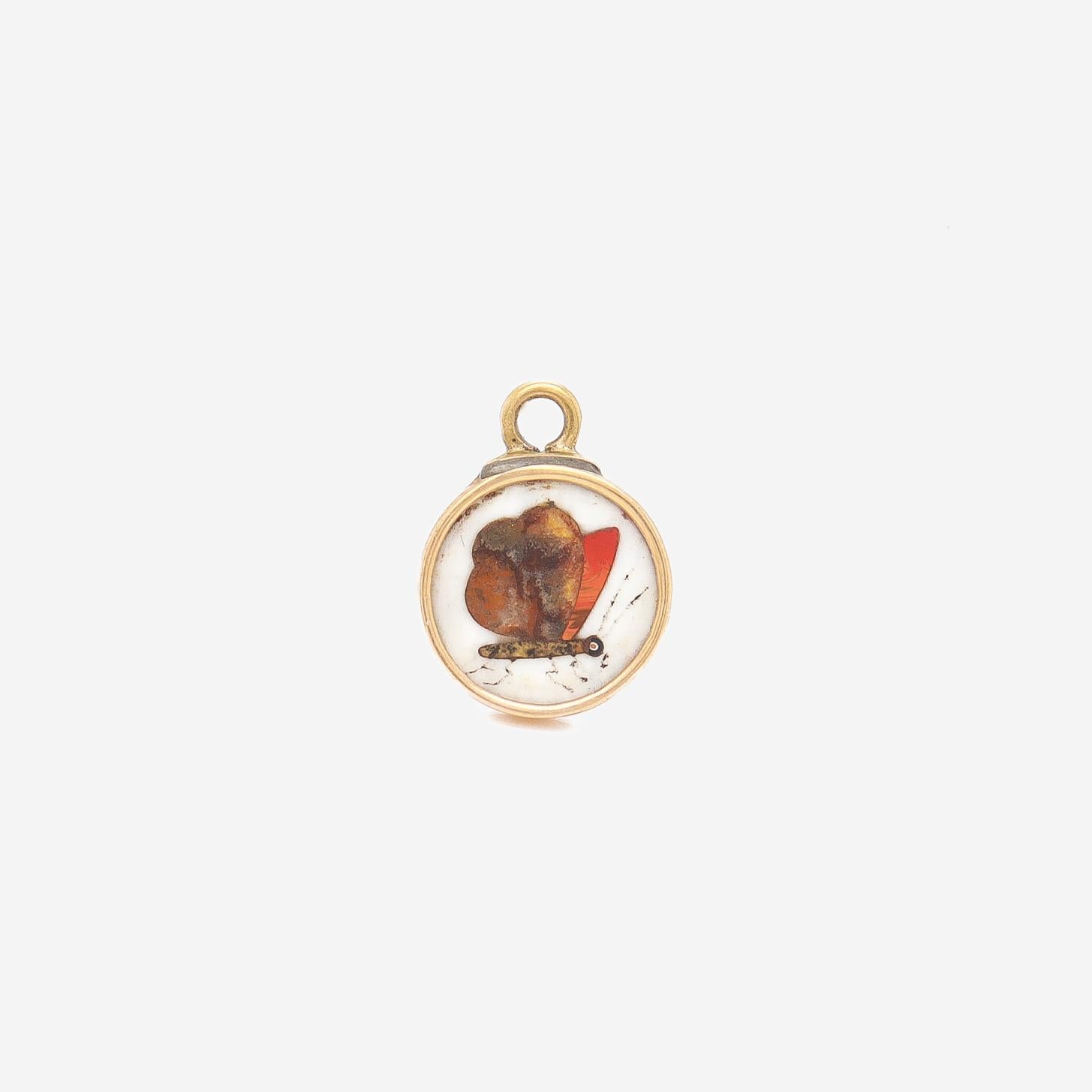 Retro Vintage 14k Gold & Pietra Dura Charm or Pendant For Sale