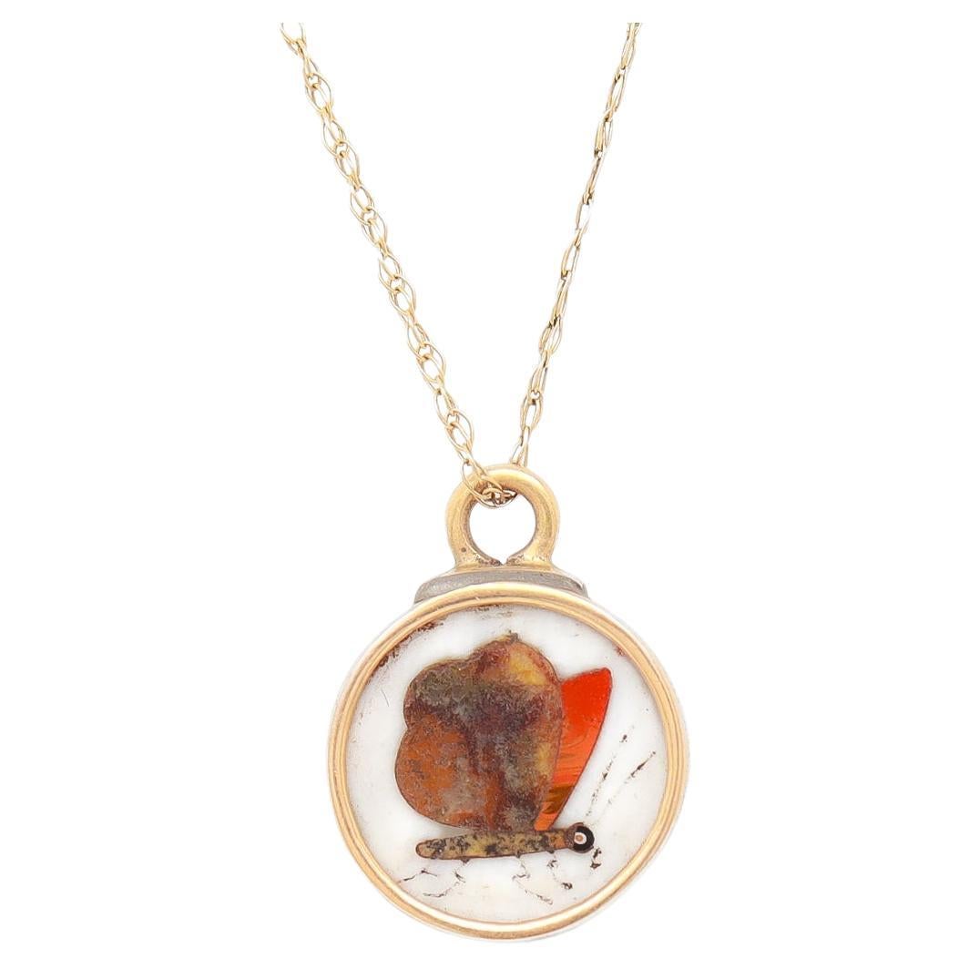 Vintage 14k Gold & Pietra Dura Charm or Pendant In Good Condition For Sale In Philadelphia, PA