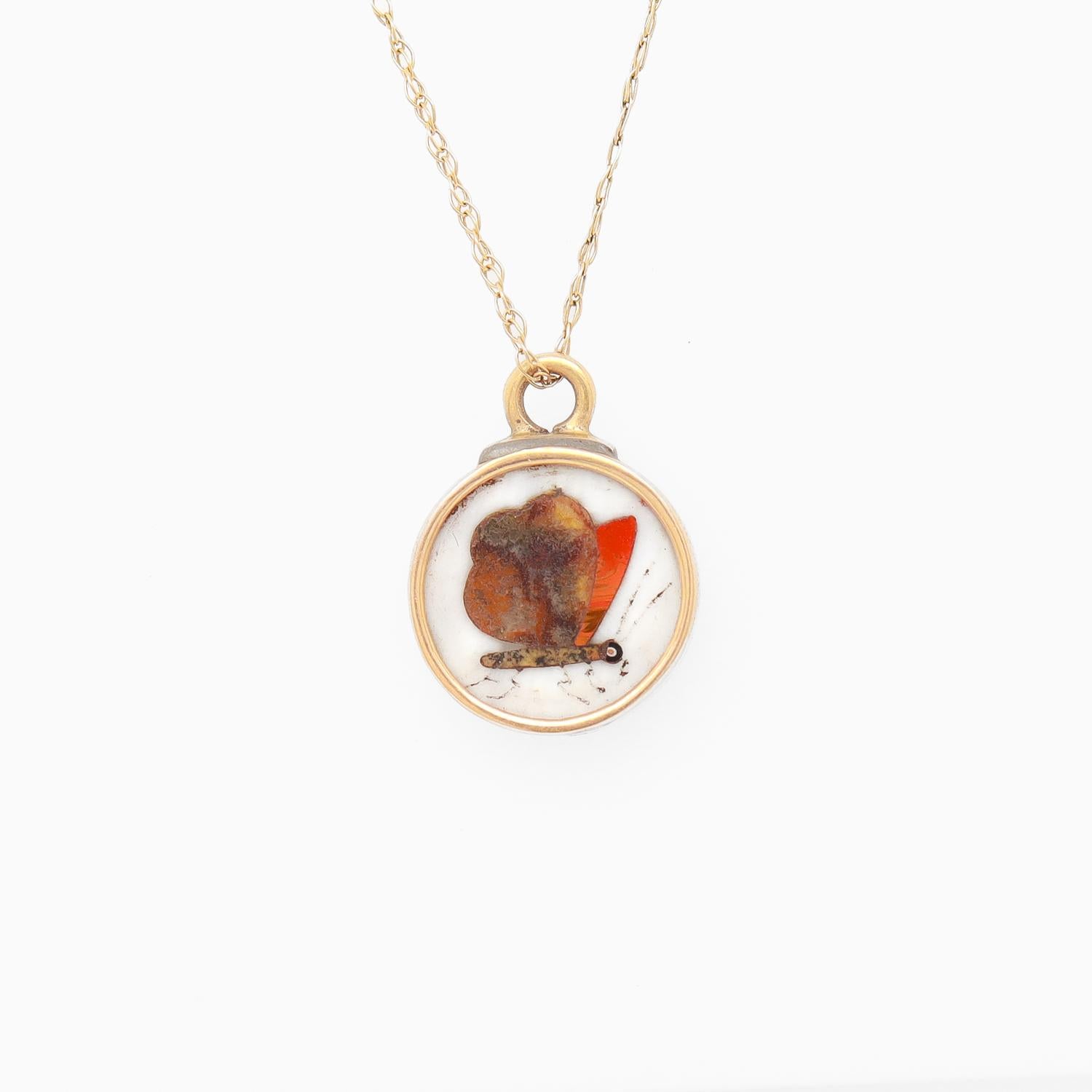 Women's Vintage 14k Gold & Pietra Dura Charm or Pendant For Sale