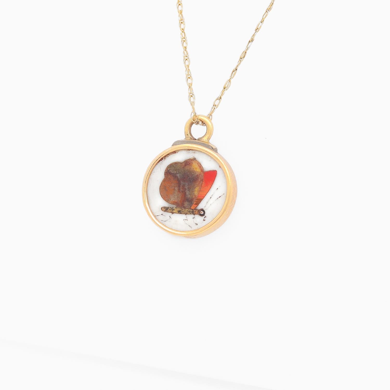 Vintage 14k Gold & Pietra Dura Charm or Pendant For Sale 1
