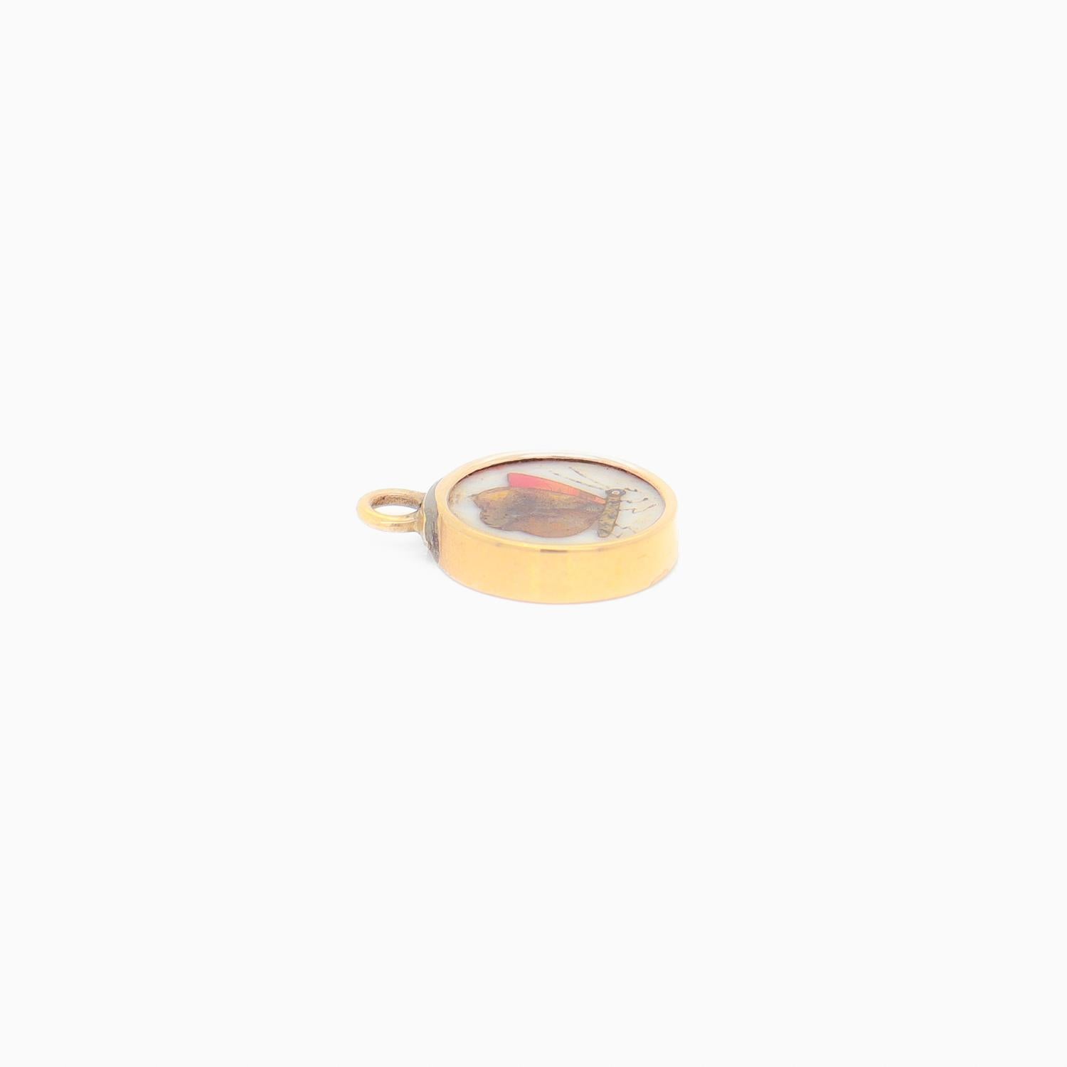 Vintage 14k Gold & Pietra Dura Charm or Pendant For Sale 3