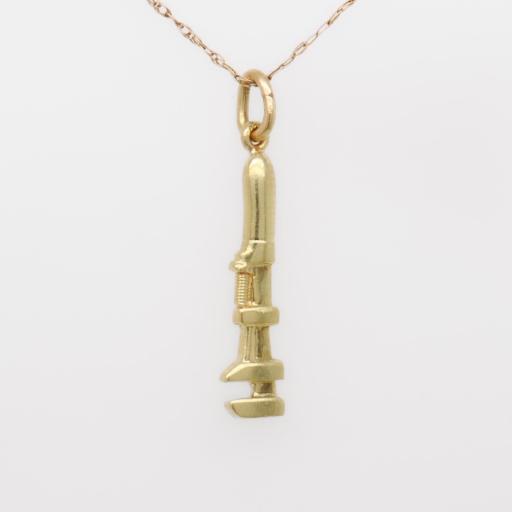 Vintage 14K Gold Pipe Wrench Charm for a Bracelet In Good Condition For Sale In Philadelphia, PA