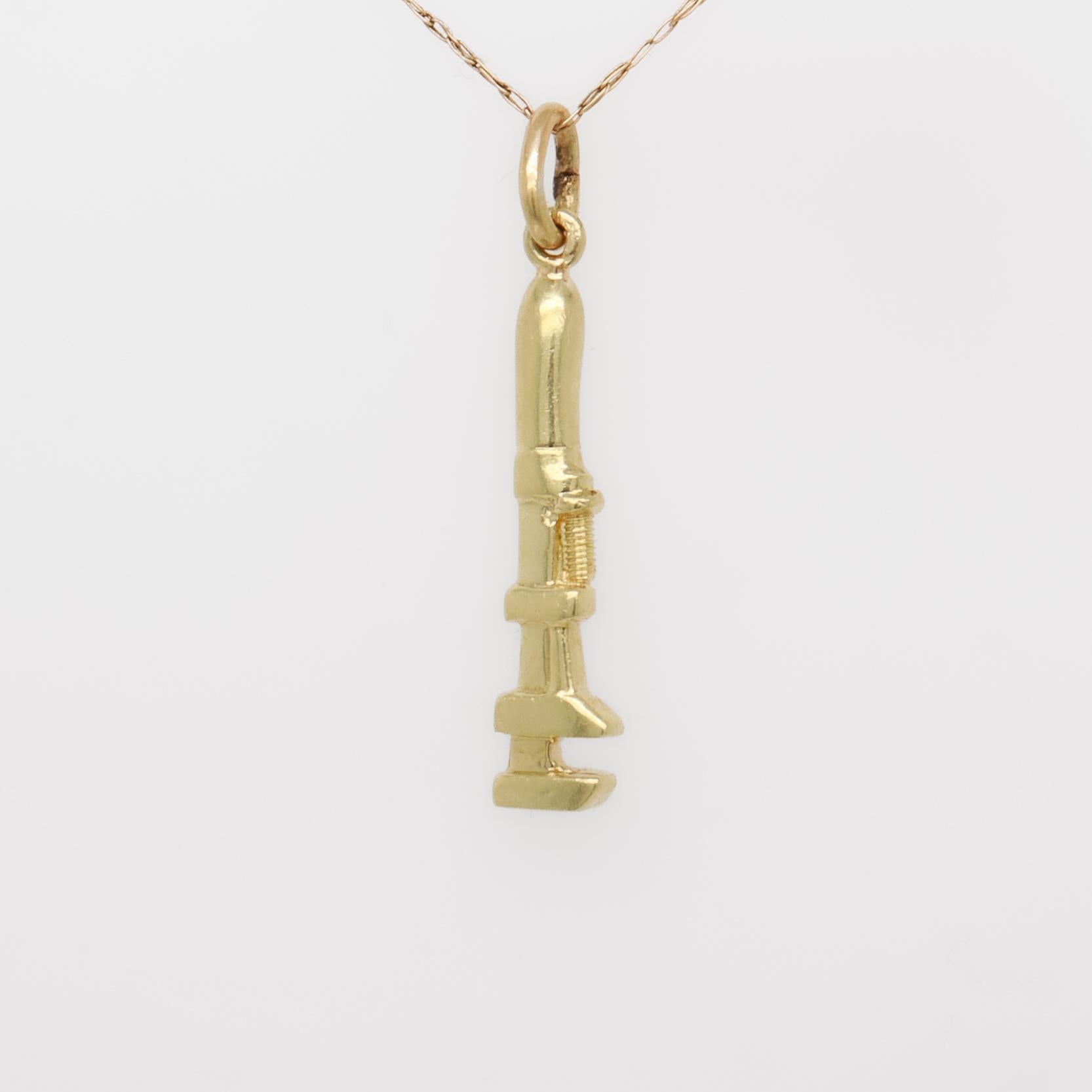 Women's or Men's Vintage 14K Gold Pipe Wrench Charm for a Bracelet For Sale