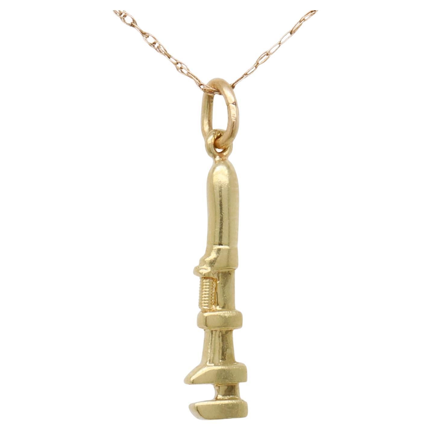 Vintage 14K Gold Pipe Wrench Charm for a Bracelet