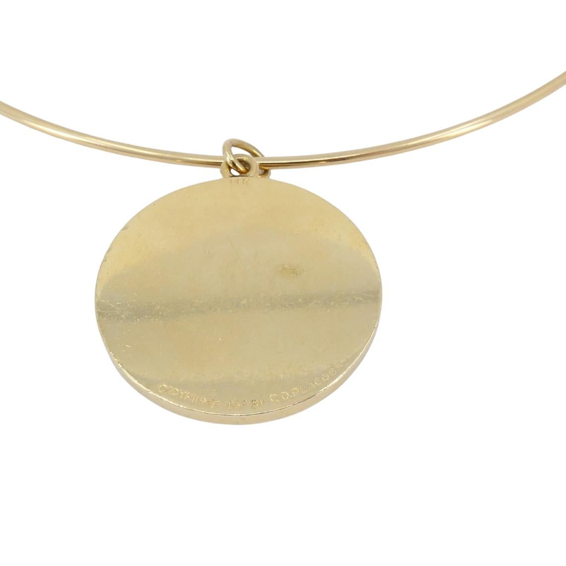 Vintage 14k Gold Fische Charme Anhänger Draht Halskette circa 1950er Jahre im Angebot 1