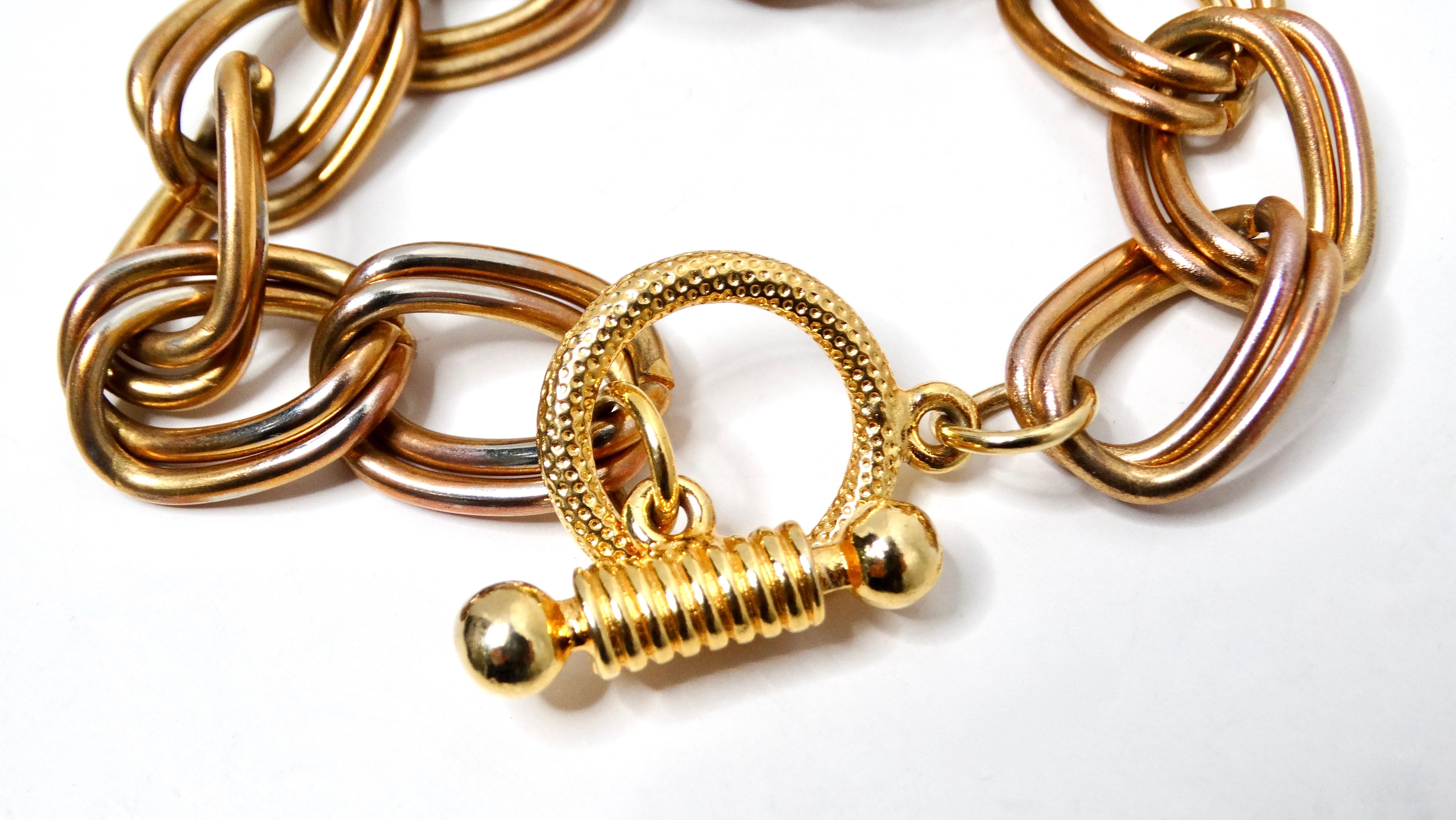 Women's Vintage 14k Gold Plated Jewel-Tone Animal Motif Charm Bracelet For Sale
