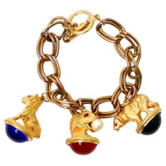 Bracciale Charm d'epoca placcato oro 14k con motivo animale Jewell-Tone