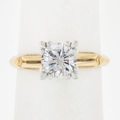 Vintage 14k Gold & Platinum 0.82ct G VS Diamond Solitaire Wheat Engagement Ring