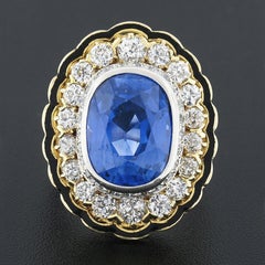 Vintage 14k Gold Platinum AGL Bezel Sapphire Diamond Black Enamel 11.90ctw Ring