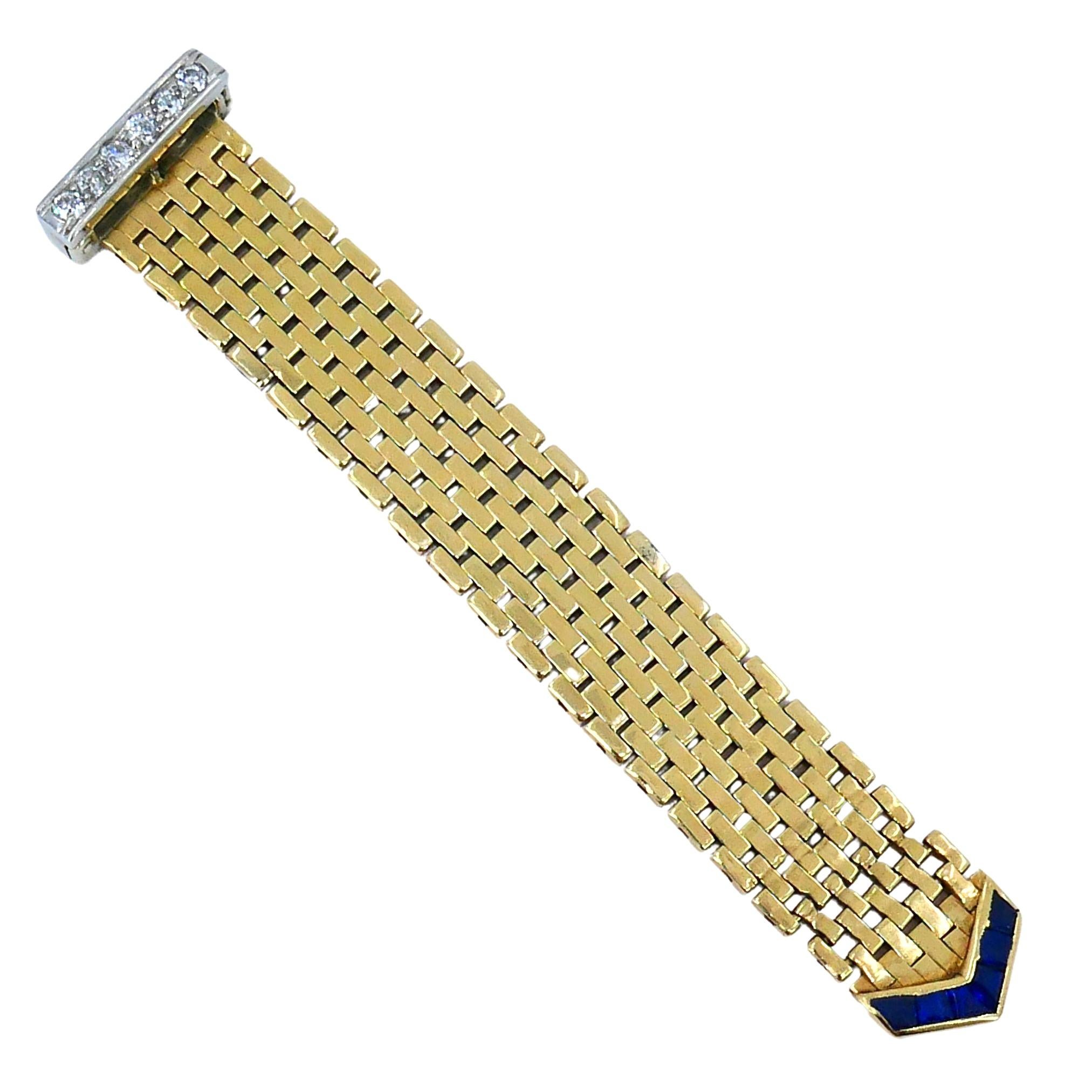 Taglio rotondo Anello con fibbia vintage in oro 14k e platino con diamante e zaffiro in vendita