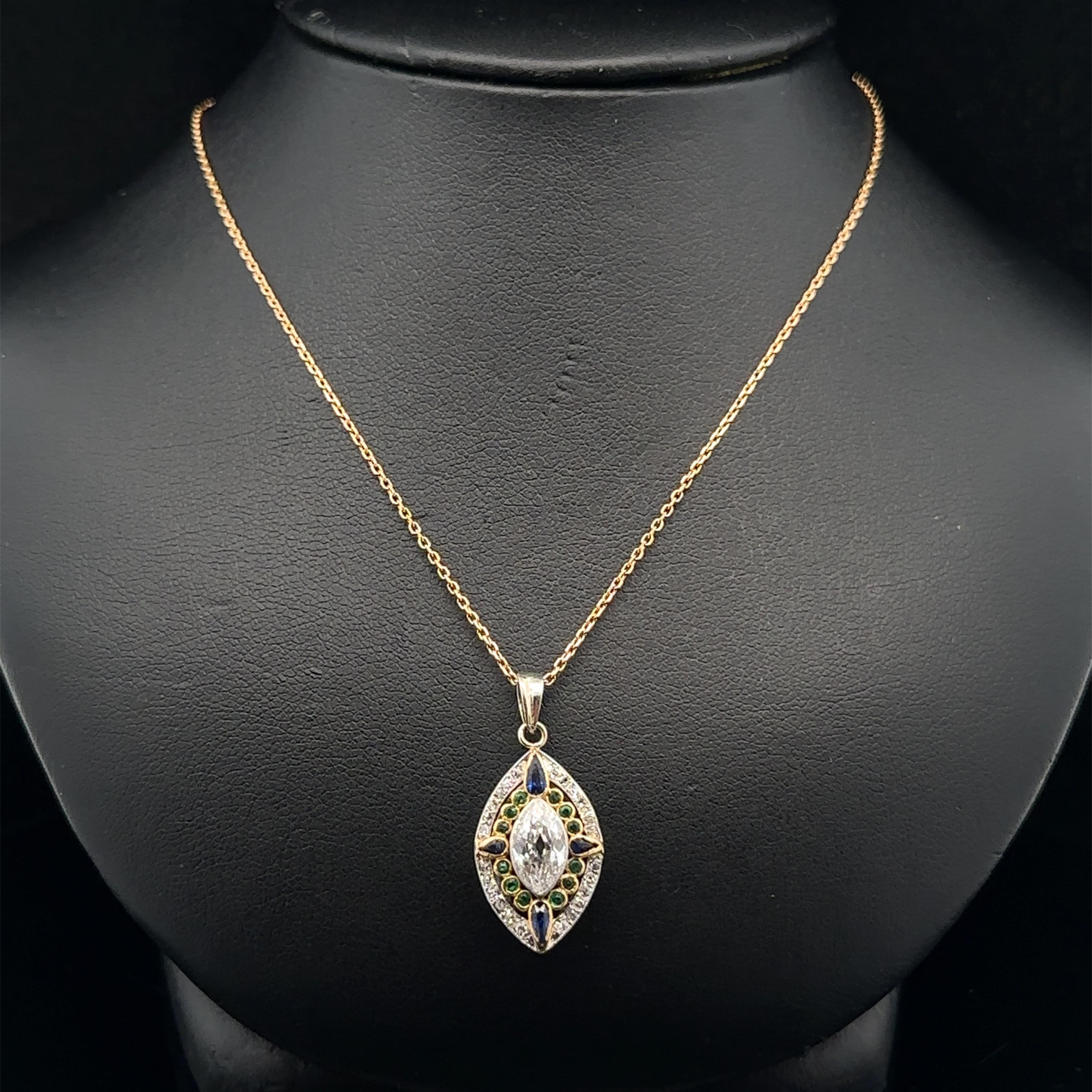 –Stone(s)–
(24) Natural Genuine Diamond - Single & Old Mine Cut - Pave Set - Nice Brilliant Diamonds - 0.20ctw (approx.)
(12) Natural Genuine Emeralds - Round Cut - Bezel Set - Green Color
(4) Natural Genuine Sapphires - Pear Cut - Bezel Set - Blue