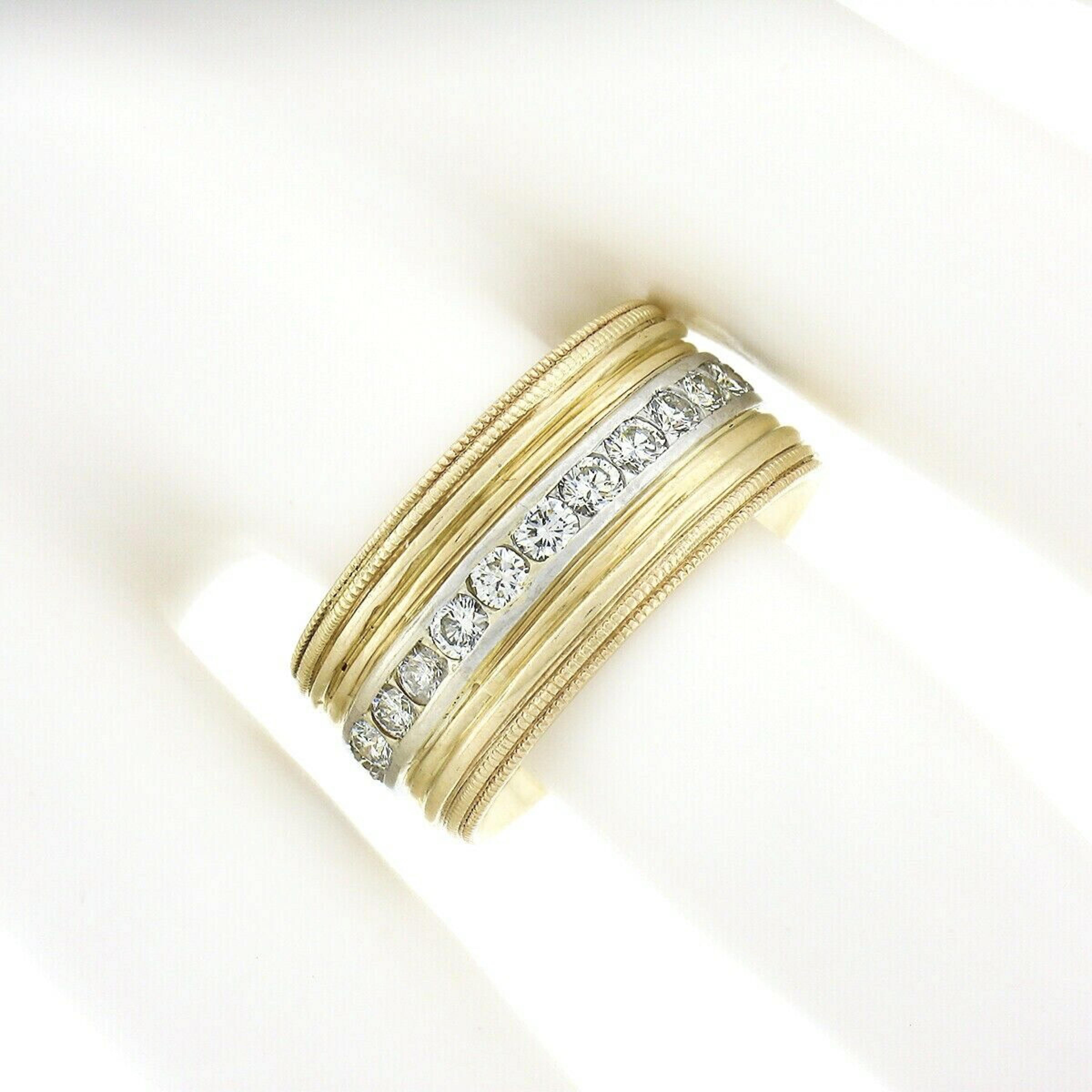 Eternity-Ring, 14 Karat Gold Platin, runder kanalförmiger Diamant, breit geriffelt für Damen oder Herren im Angebot