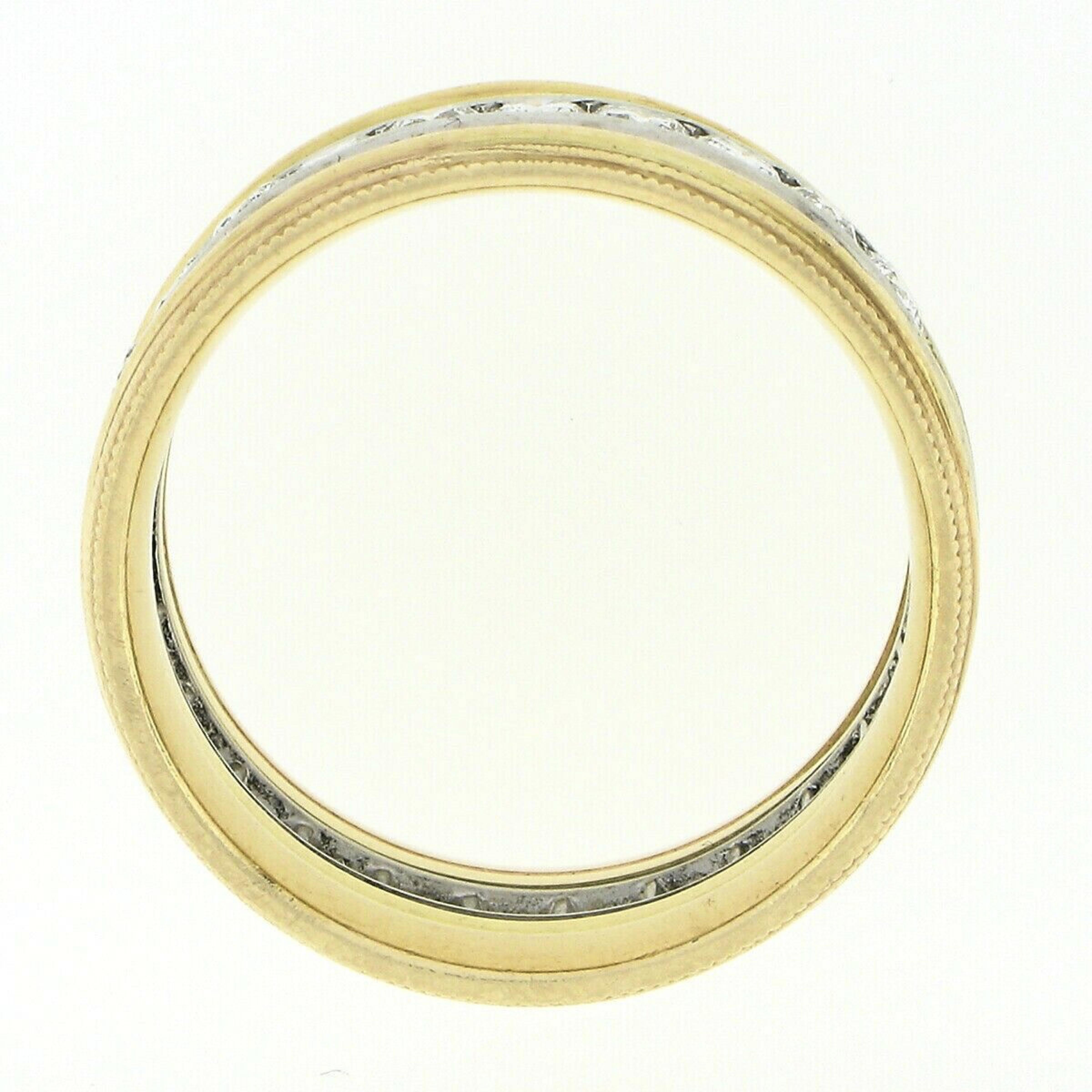 Eternity-Ring, 14 Karat Gold Platin, runder kanalförmiger Diamant, breit geriffelt im Angebot 2