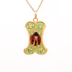 Vintage 14K Gold & Plique-a-jour Enamel Ladybug Pendant or Charm for a Necklace