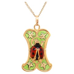 Vintage 14K Gold & Plique-a-jour Enamel Ladybug Pendant or Charm for a Necklace