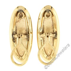Vintage 14K Gold Polished Elongated Oval w/ Garnet Channel Frame Drop Earrings