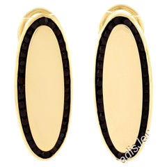 Vintage 14K Gold Polished Elongated Oval w/ Garnet Channel Frame Drop Earrings