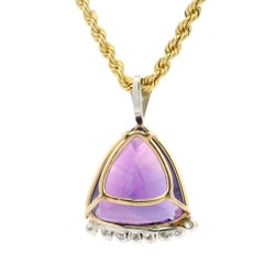 Vintage 14k Gold Quality Trillion Cut Amethyst & Diamond Pendant Necklace
