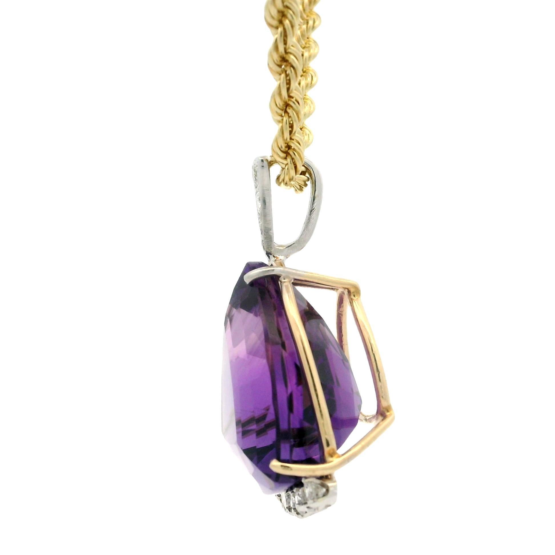 Vintage 14k Gold Quality Trillion Cut Amethyst & Diamond Pendant Necklace For Sale 5