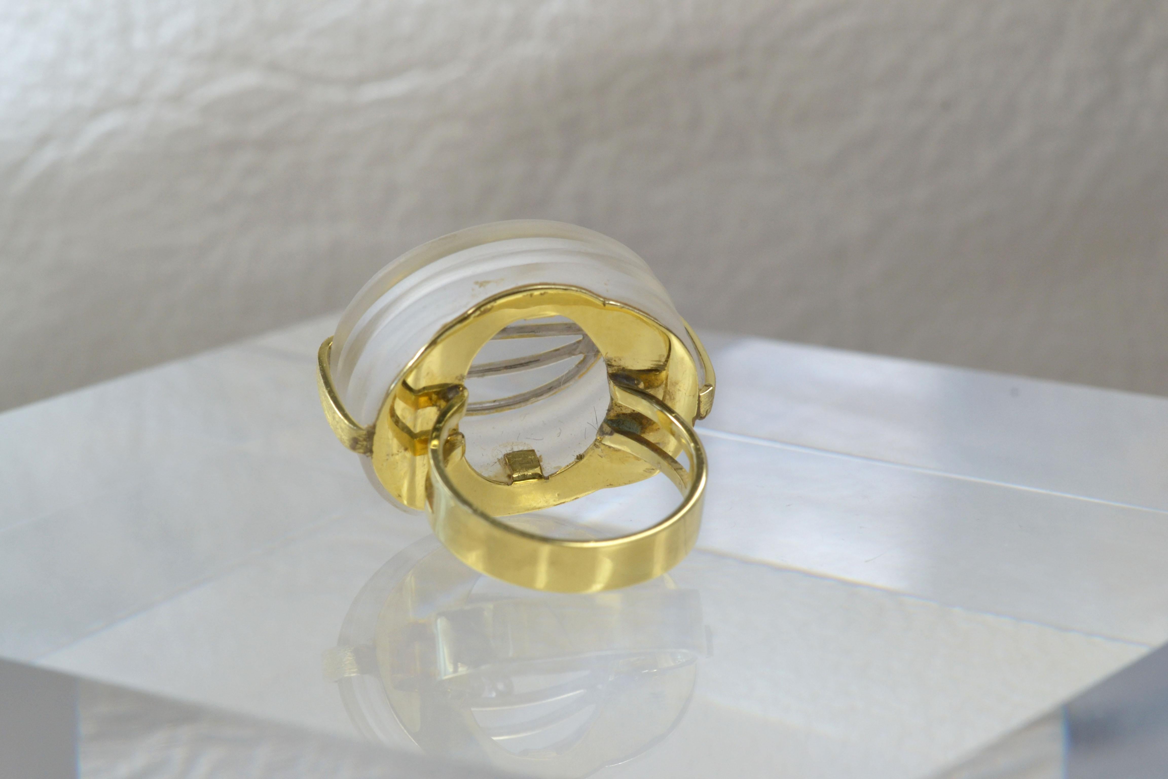 Modern Vintage 14k Gold Quartz Ring with Diamonds One-of-a-kind For Sale