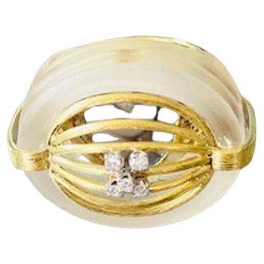 Einzigartiger Vintage 14k Gold Quarz-Ring mit Diamanten