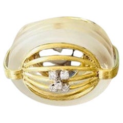 Einzigartiger Vintage 14k Gold Quarz-Ring mit Diamanten