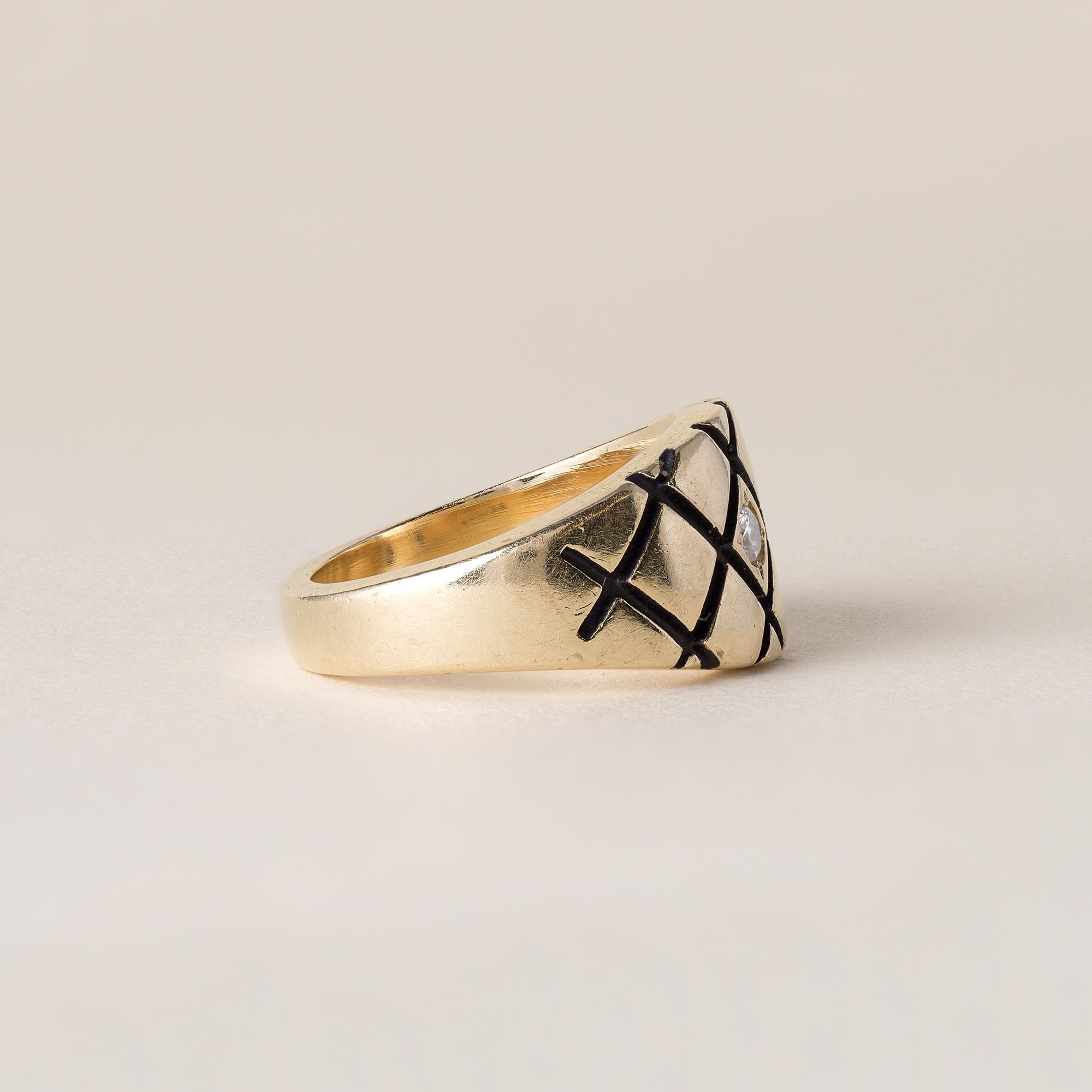 Taglio brillante Anello con diamante etilico trapuntato in oro 14K vintage in vendita