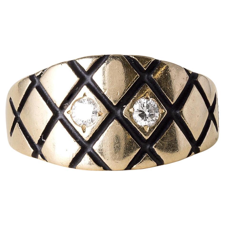 Anello con diamante etilico trapuntato in oro 14K vintage in vendita