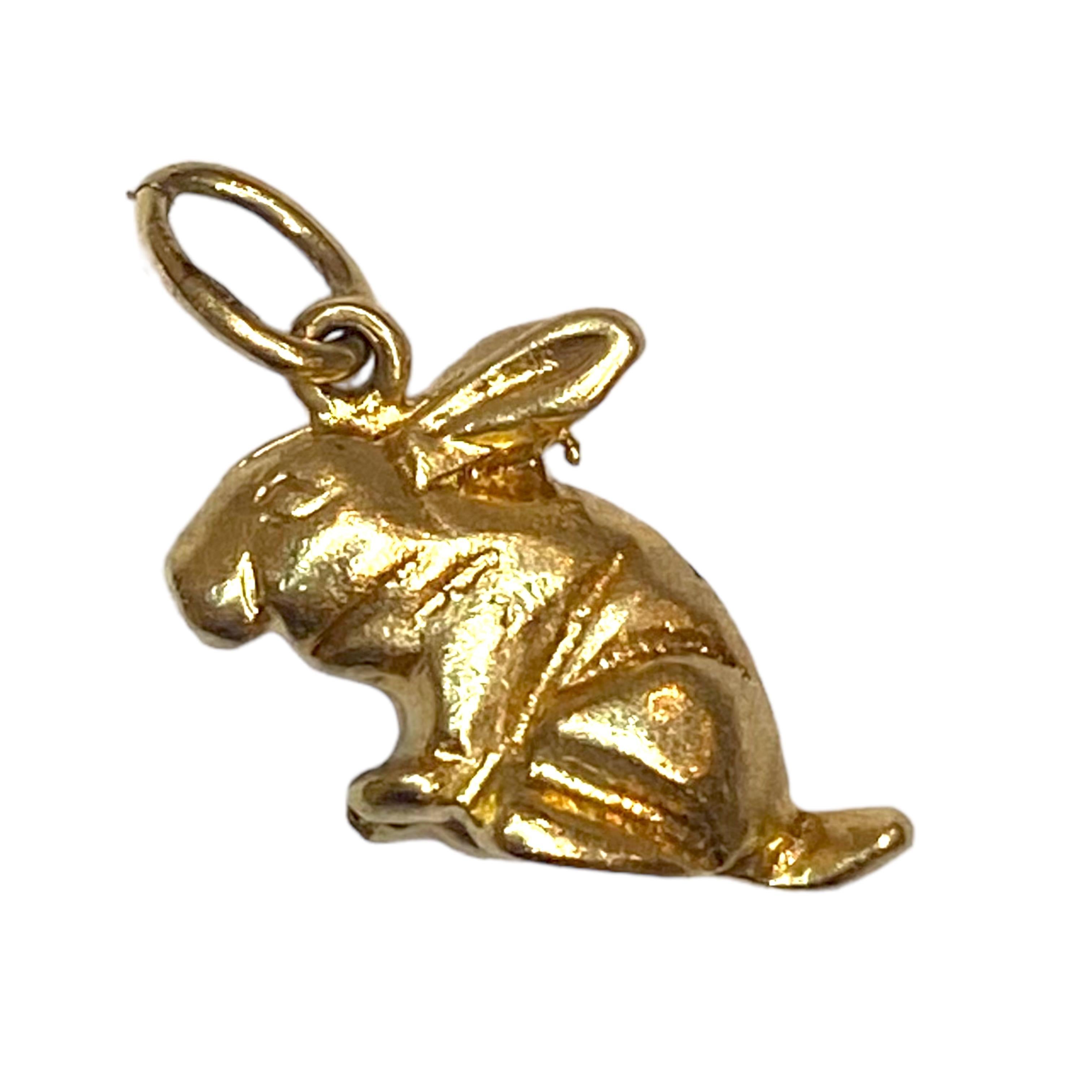 Women's or Men's Vintage 14K Gold Rabbit Charm Pendant