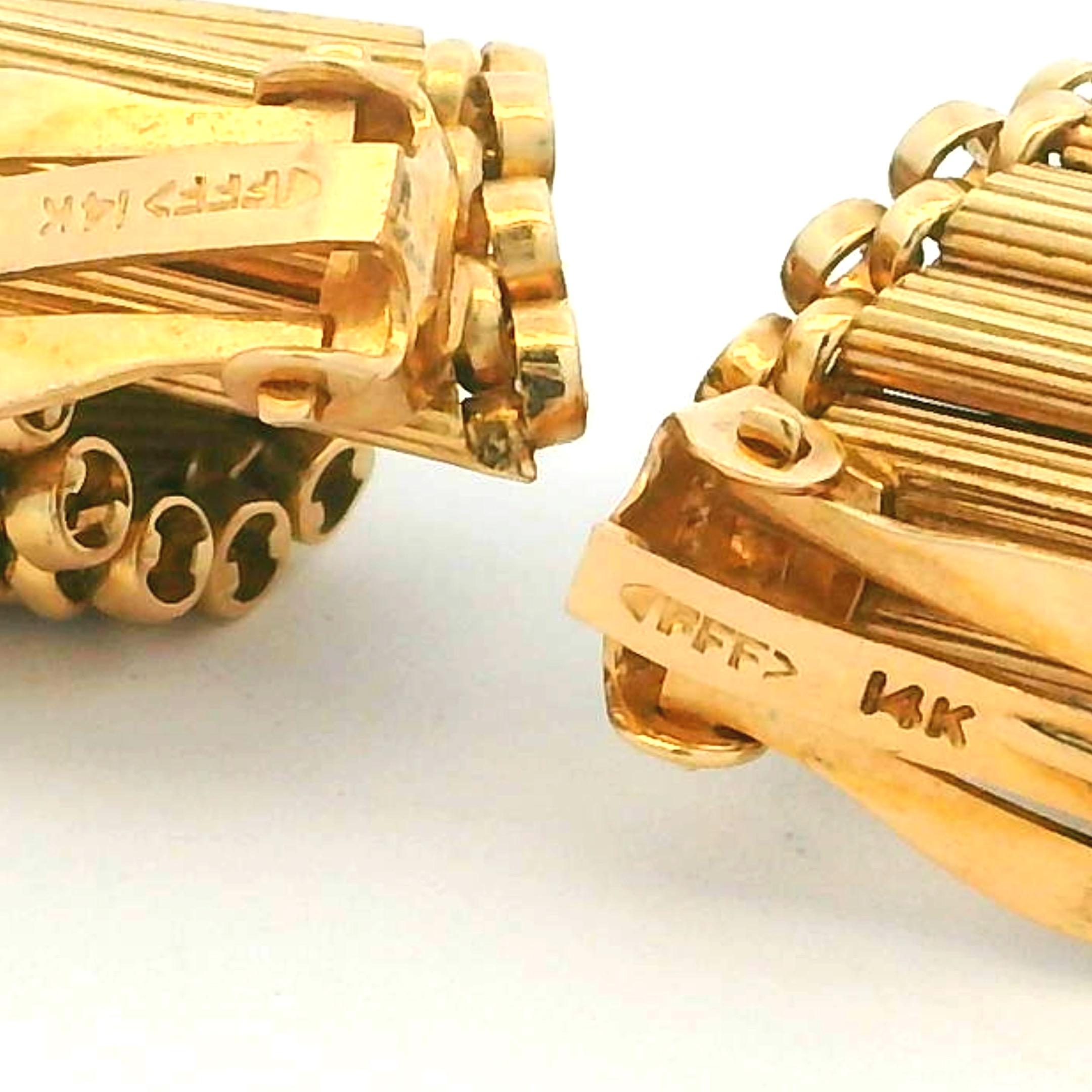 Vintage 14K Gold Retro Clip-On Ohrringe - Signiert F & F Filger, Mitte des Jahrhunderts im Angebot 6