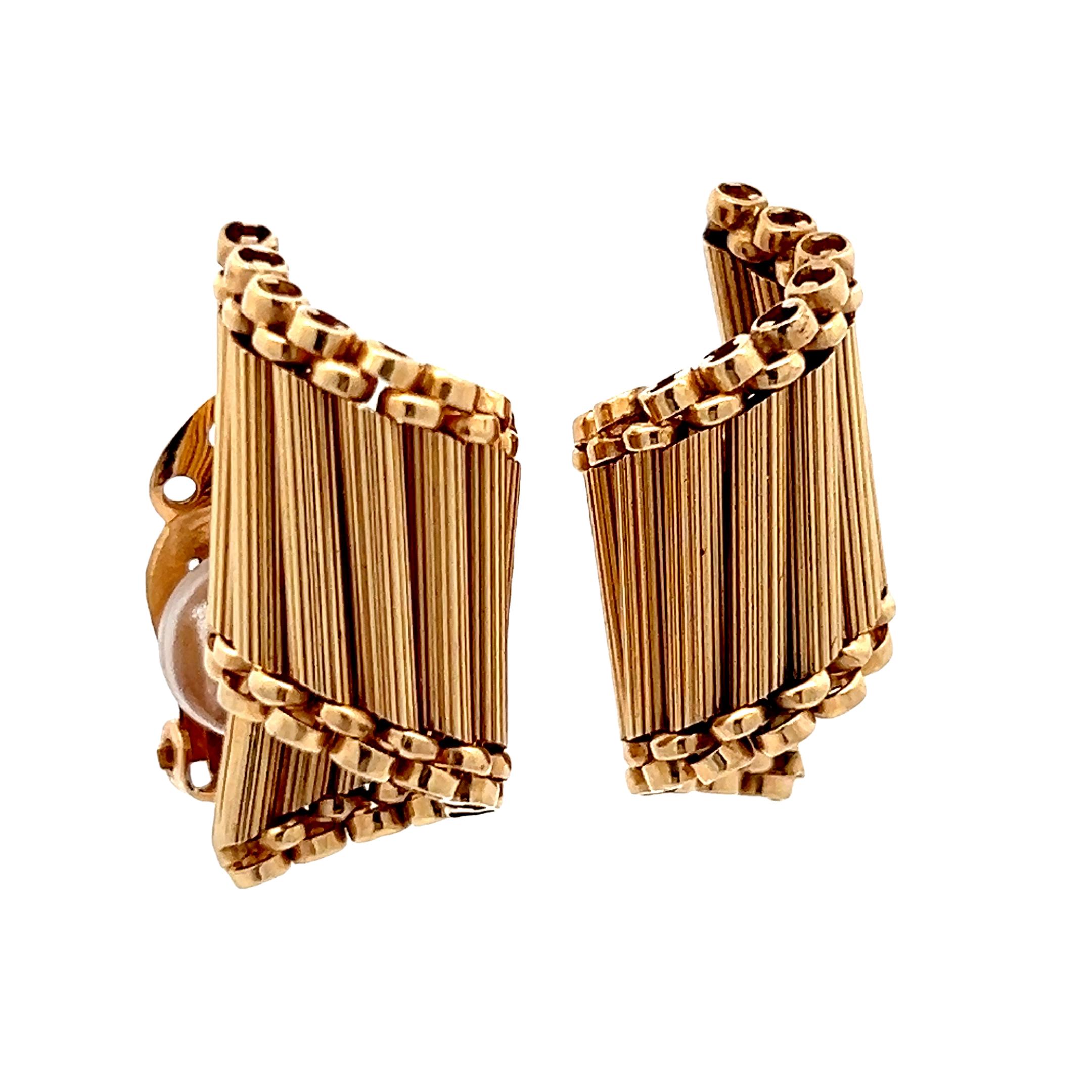 Vintage 14K Gold Retro Clip-On Ohrringe - Signiert F & F Filger, Mitte des Jahrhunderts im Zustand „Hervorragend“ im Angebot in Miami, FL