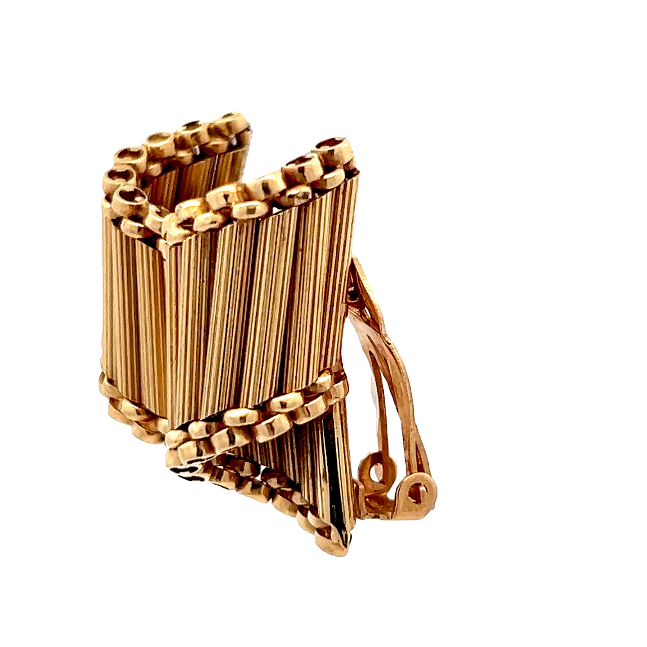 Vintage 14K Gold Retro Clip-On Ohrringe - Signiert F & F Filger, Mitte des Jahrhunderts Damen im Angebot