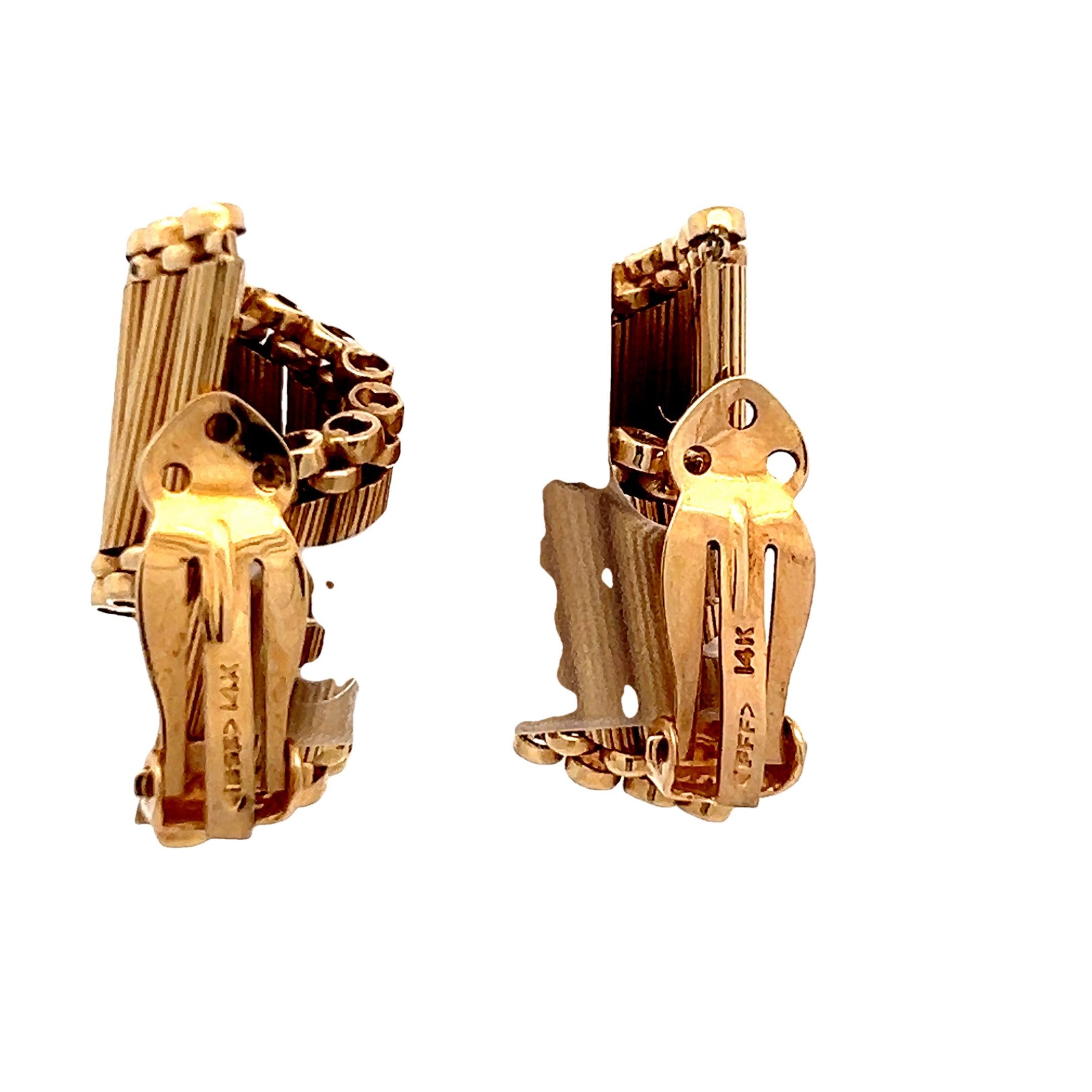 Vintage 14K Gold Retro Clip-On Ohrringe - Signiert F & F Filger, Mitte des Jahrhunderts im Angebot 1