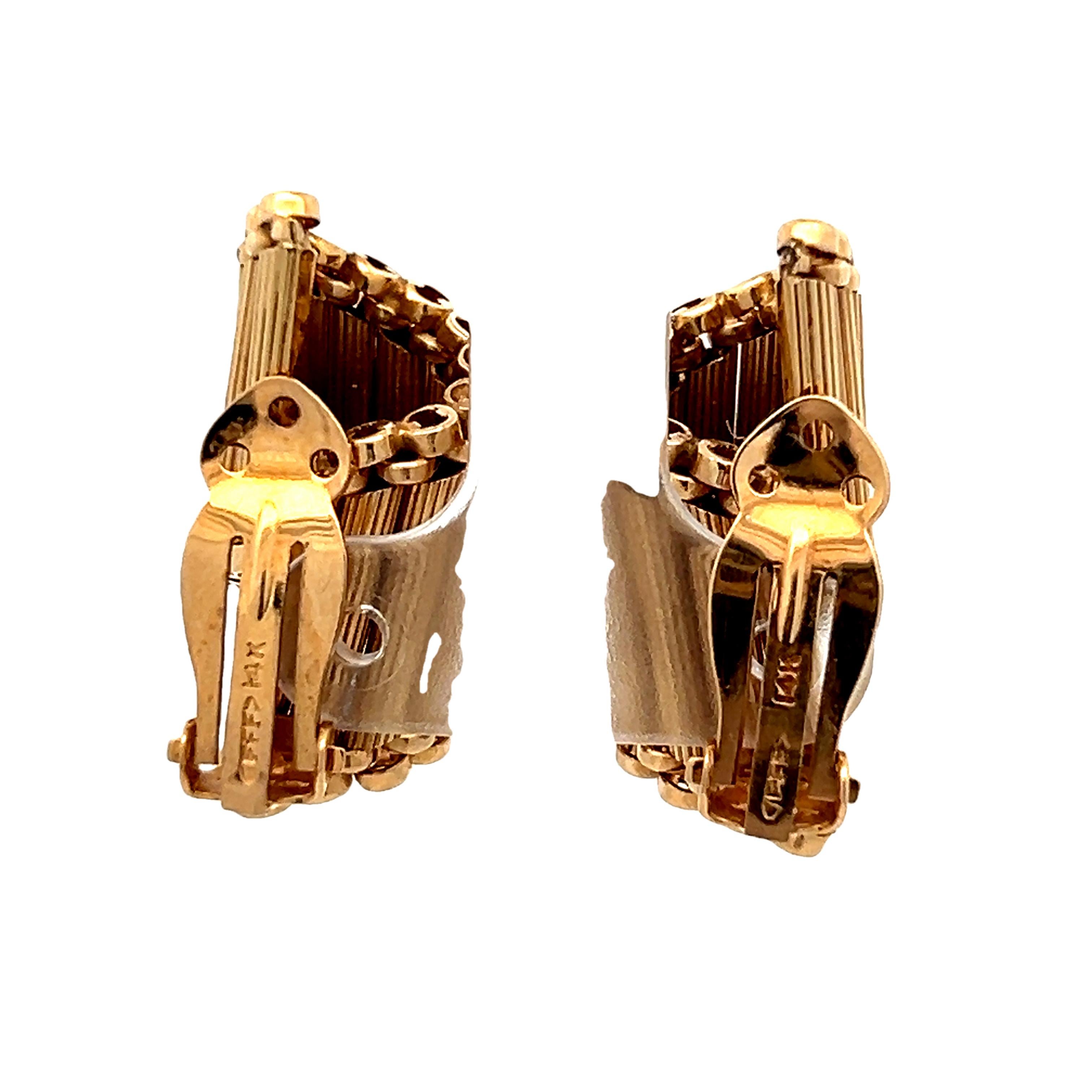 Vintage 14K Gold Retro Clip-On Ohrringe - Signiert F & F Filger, Mitte des Jahrhunderts im Angebot 3
