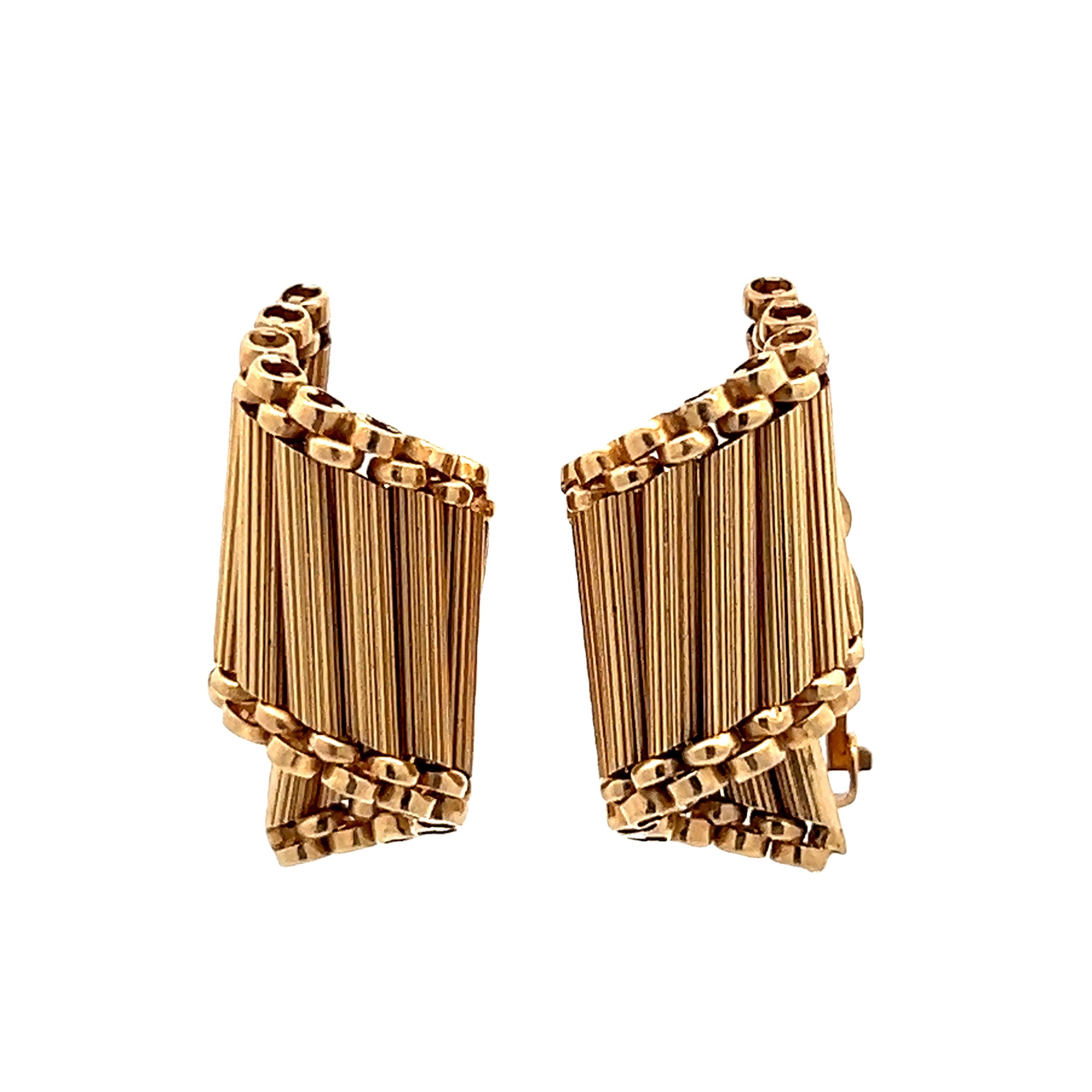 Vintage 14K Gold Retro Clip-On Ohrringe - Signiert F & F Filger, Mitte des Jahrhunderts im Angebot 4