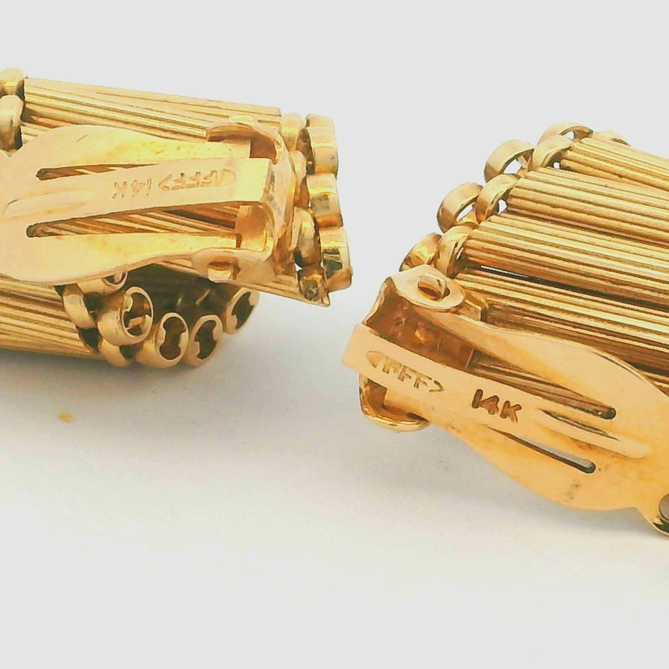 Vintage 14K Gold Retro Clip-On Ohrringe - Signiert F & F Filger, Mitte des Jahrhunderts im Angebot 5