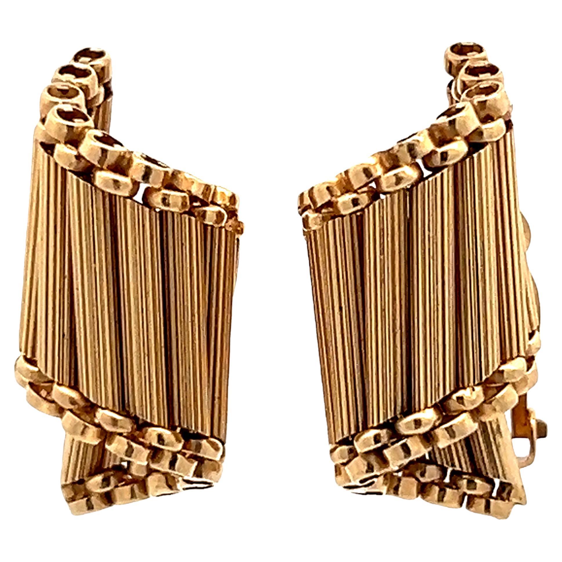 Vintage 14K Gold Retro Clip-On Ohrringe - Signiert F & F Filger, Mitte des Jahrhunderts im Angebot