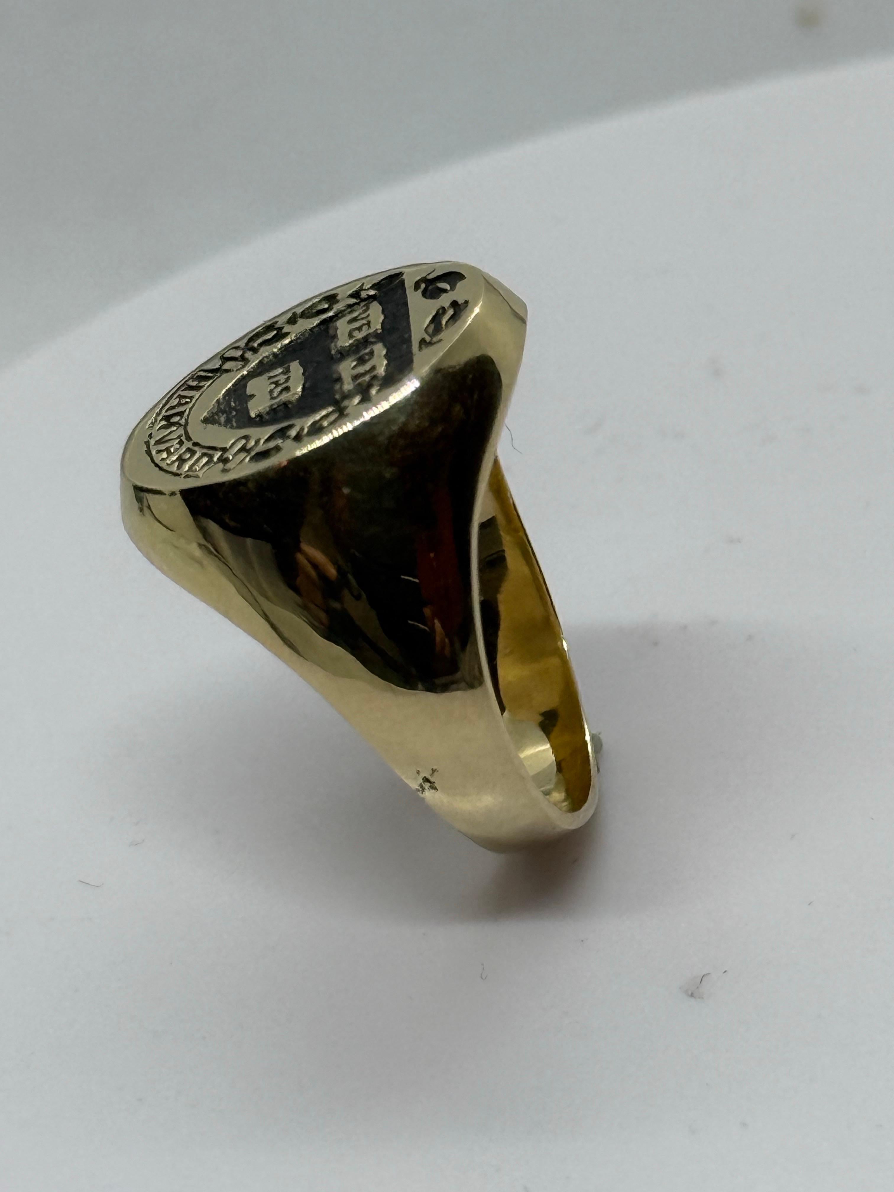 Women's or Men's Vintage 14K Gold Ring Harvard University 10.4 Gram Size 8.25 For Sale
